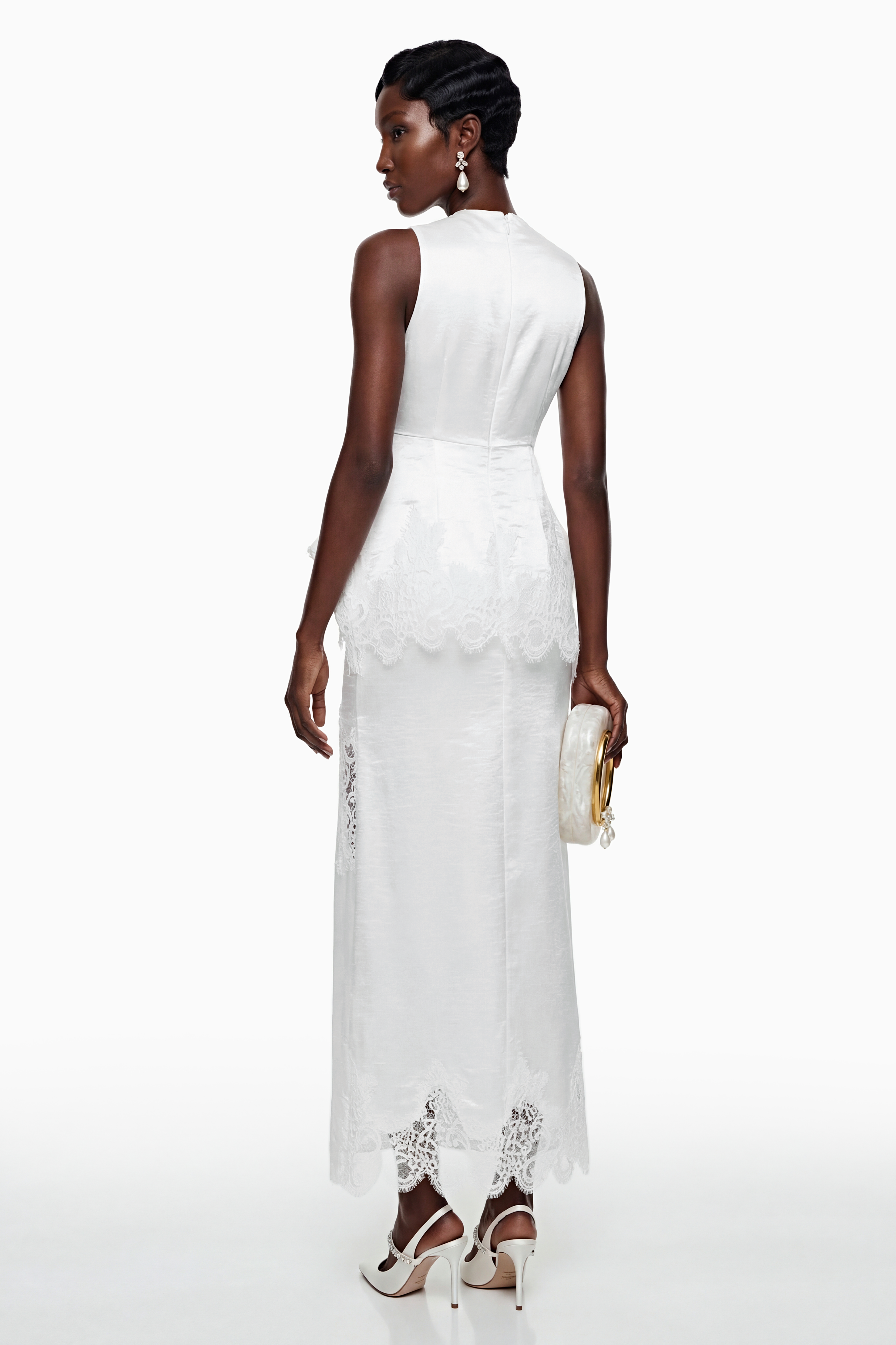 Waltraud White Lace Top & Mermaid Skirt Set