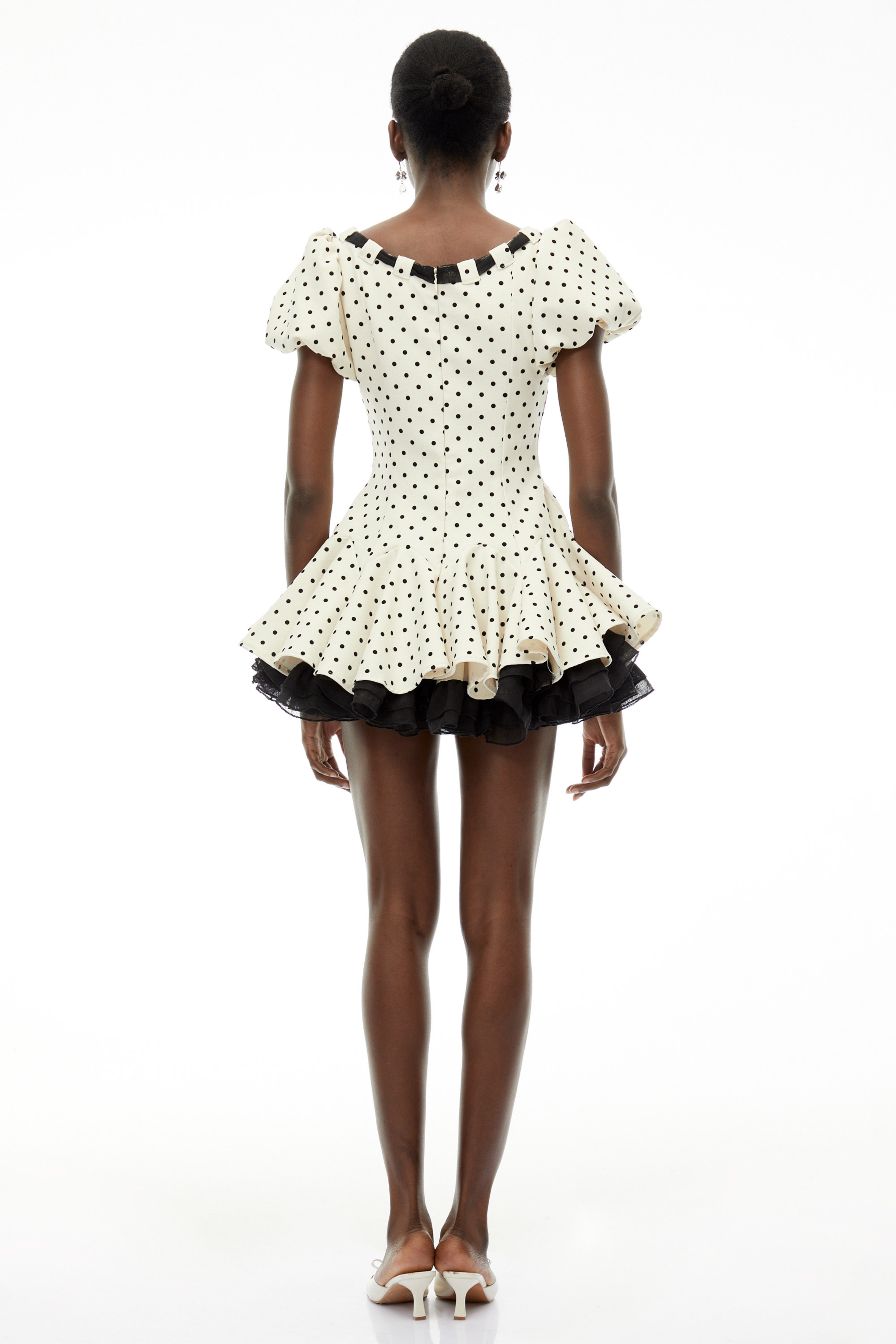 Wania White Polka Dot Mini Dress with Tie-Front