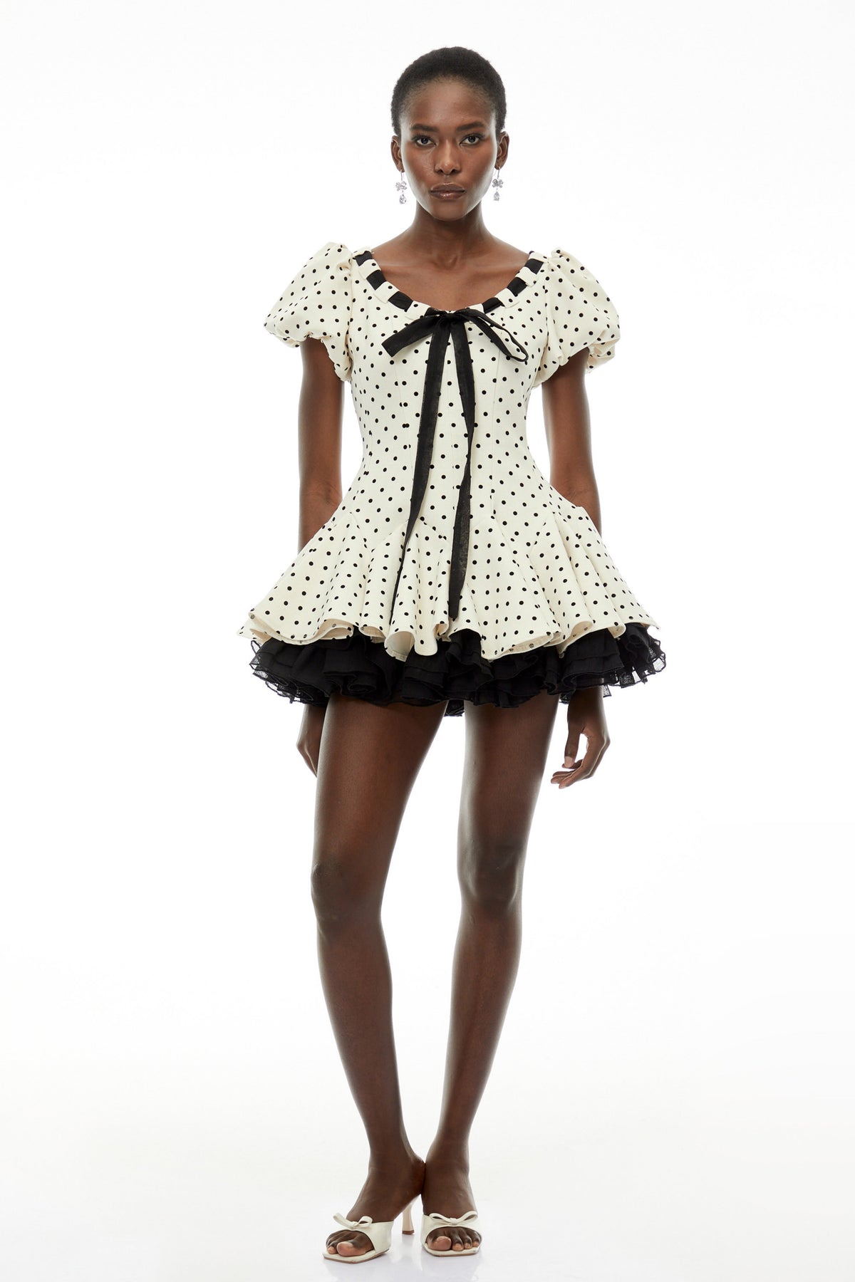 Wania White Polka Dot Mini Dress with Tie-Front