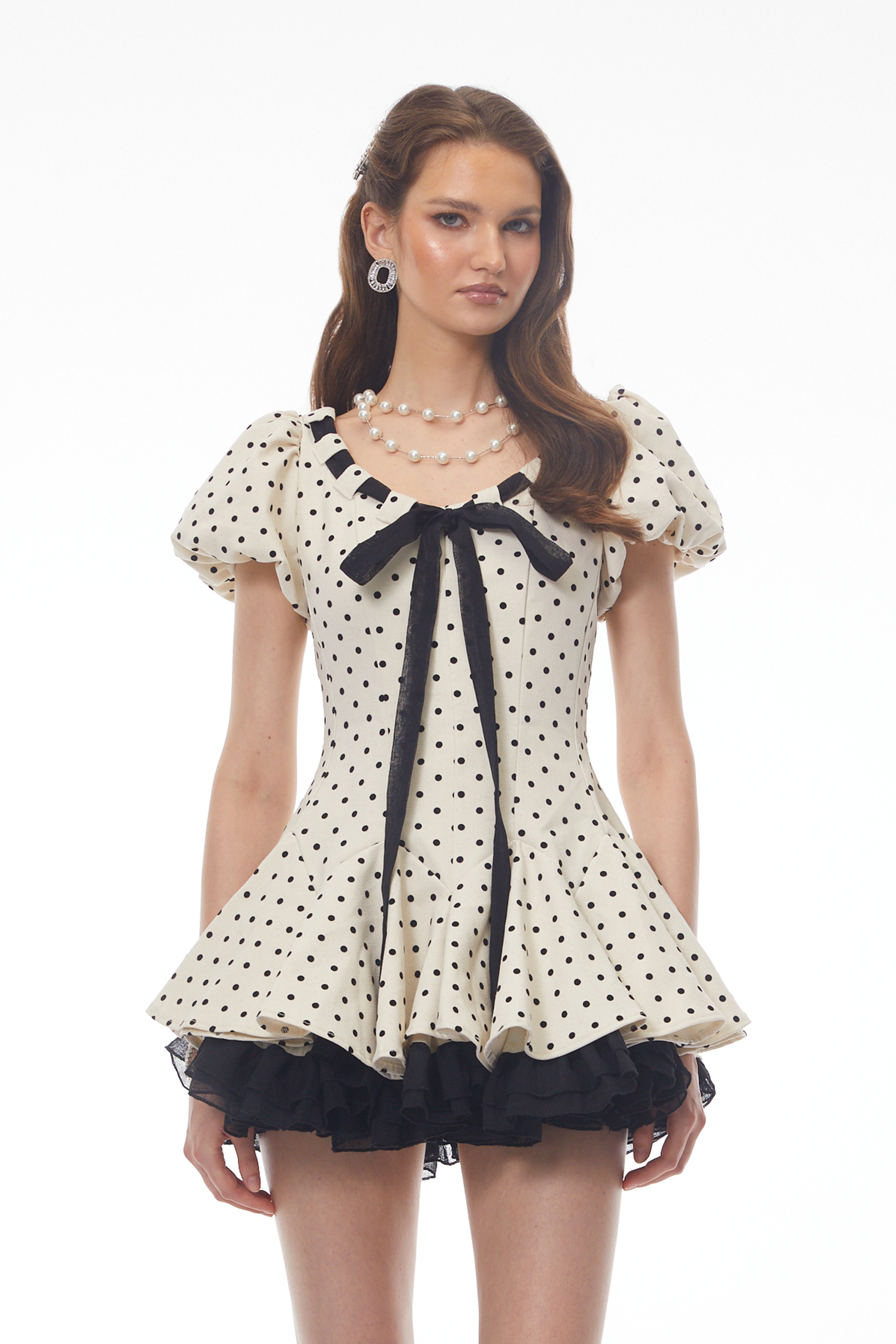 Wania White Polka Dot Mini Dress with Tie-Front