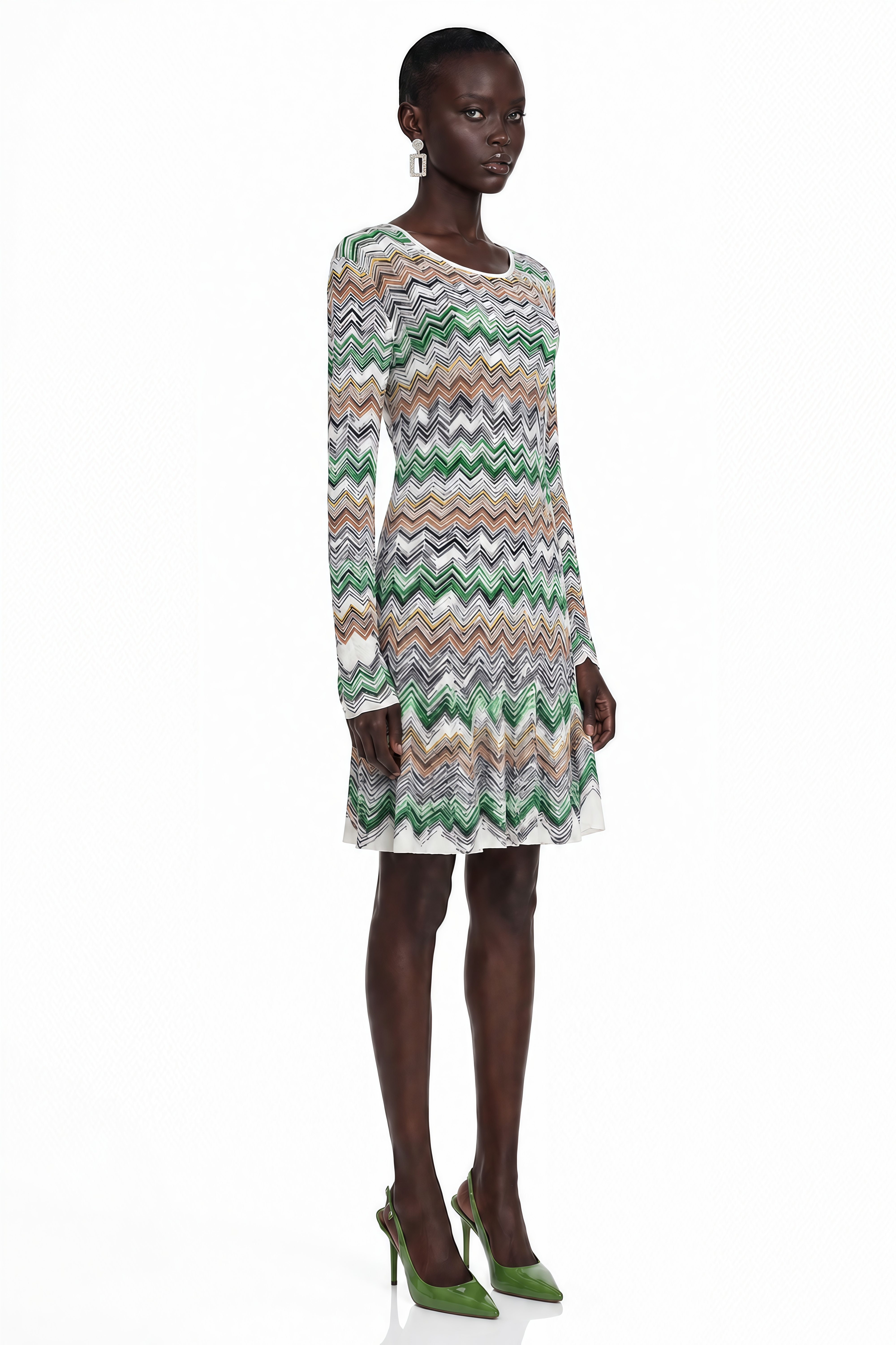 Wendy Green Zigzag Weave Long Sleeve Midi Dress