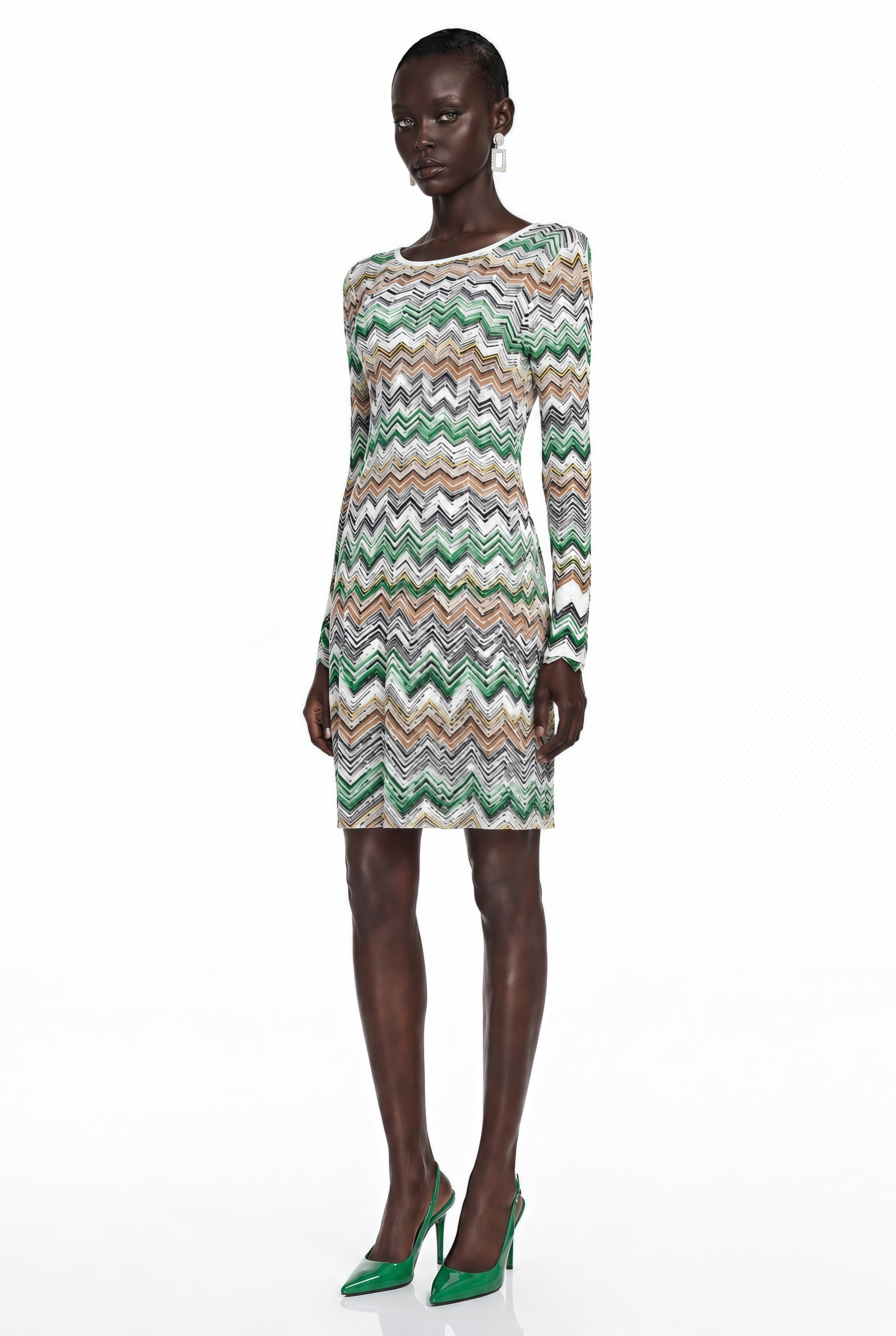 Wendy Green Zigzag Weave Long Sleeve Midi Dress