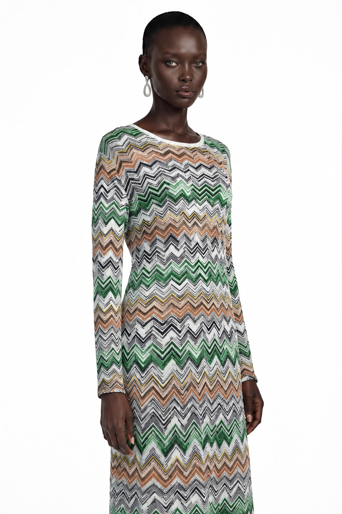 Wendy Green Zigzag Weave Long Sleeve Midi Dress
