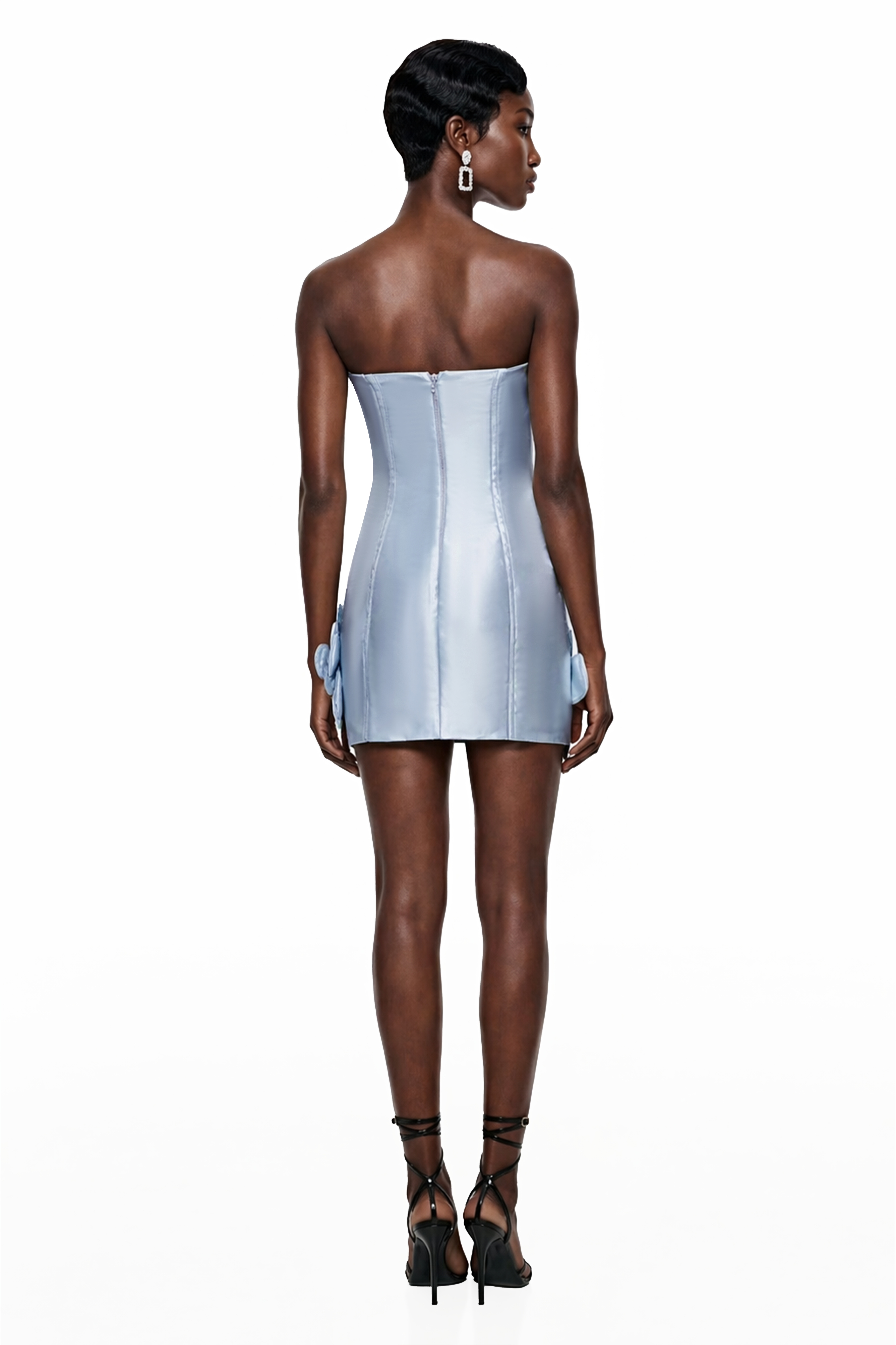 Widaad Blue Off Shoulder Mini Dress with 3D Petals