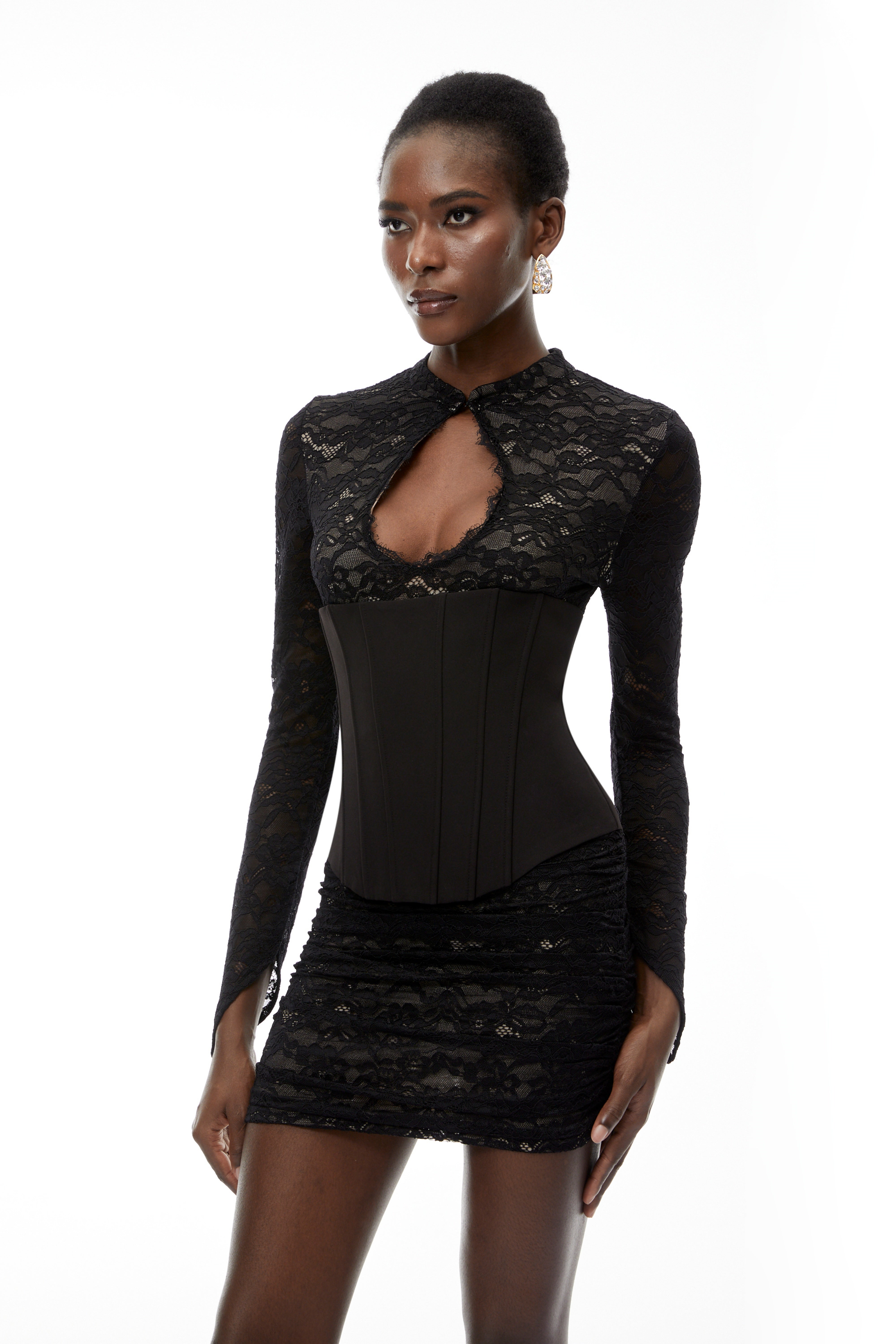 Willow Black Lace Mini Dress with Cut-Outs