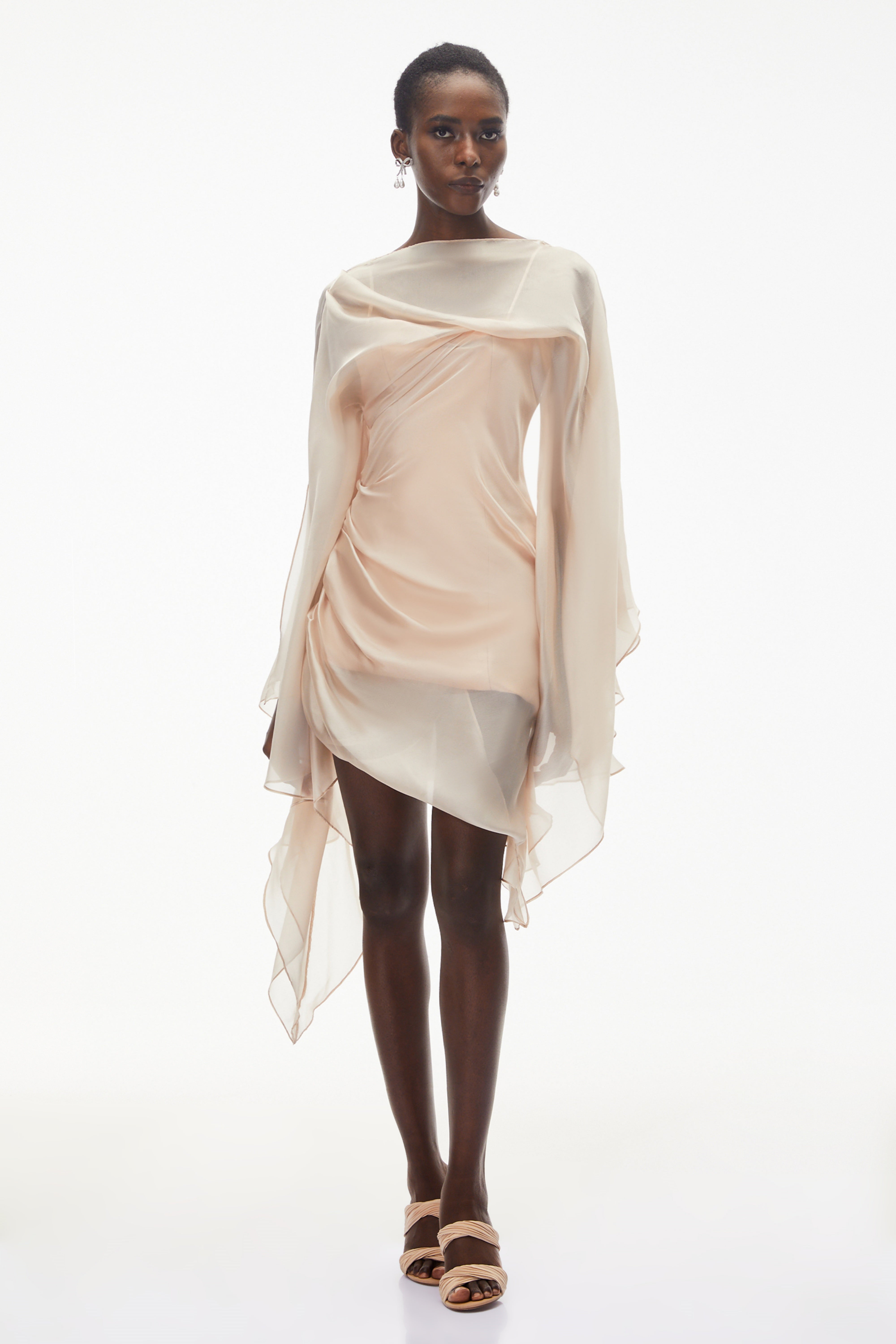 Willow Pink Asymmetrical Ruched Mesh Mini Dress