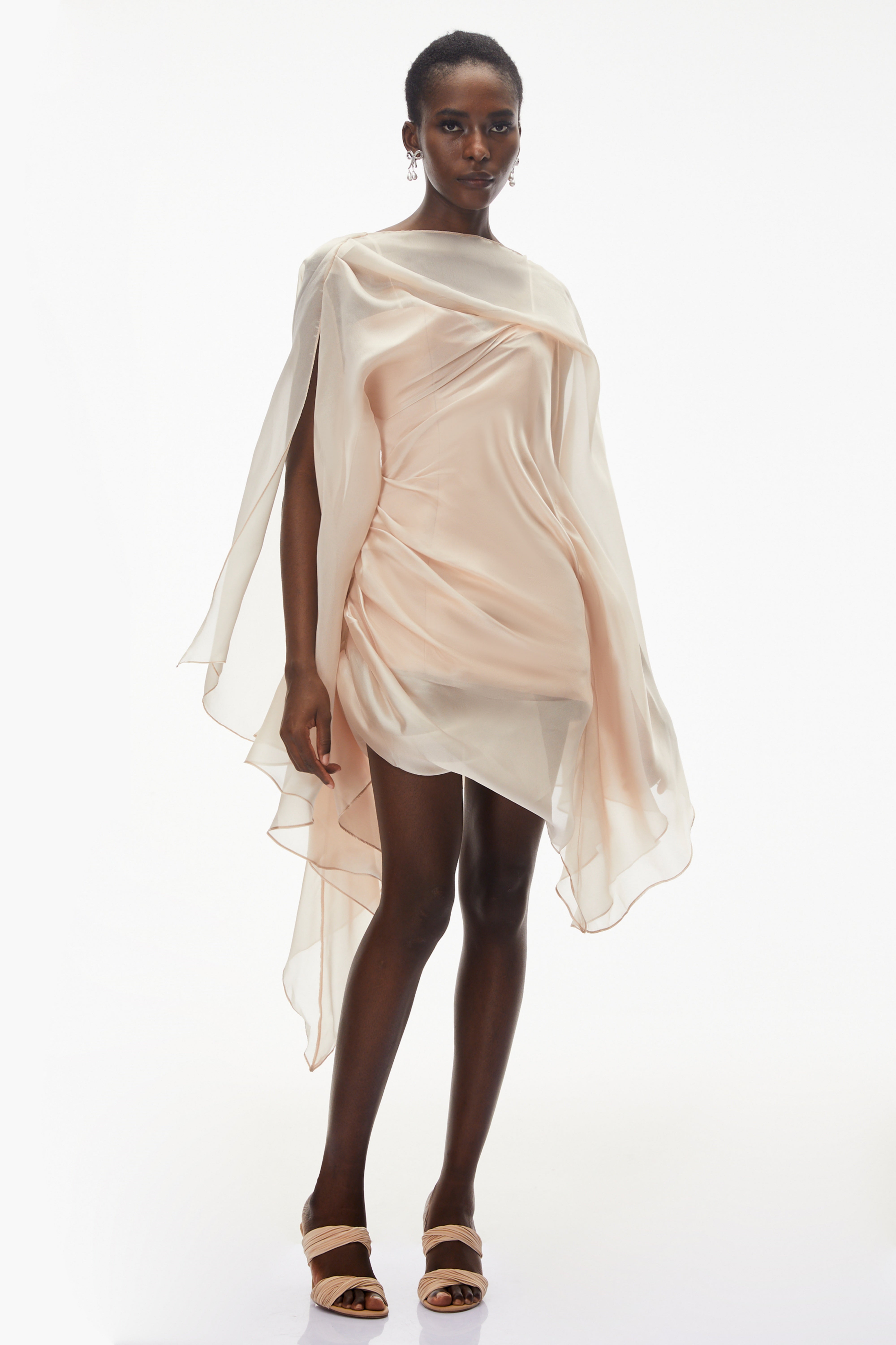 Willow Pink Asymmetrical Ruched Mesh Mini Dress