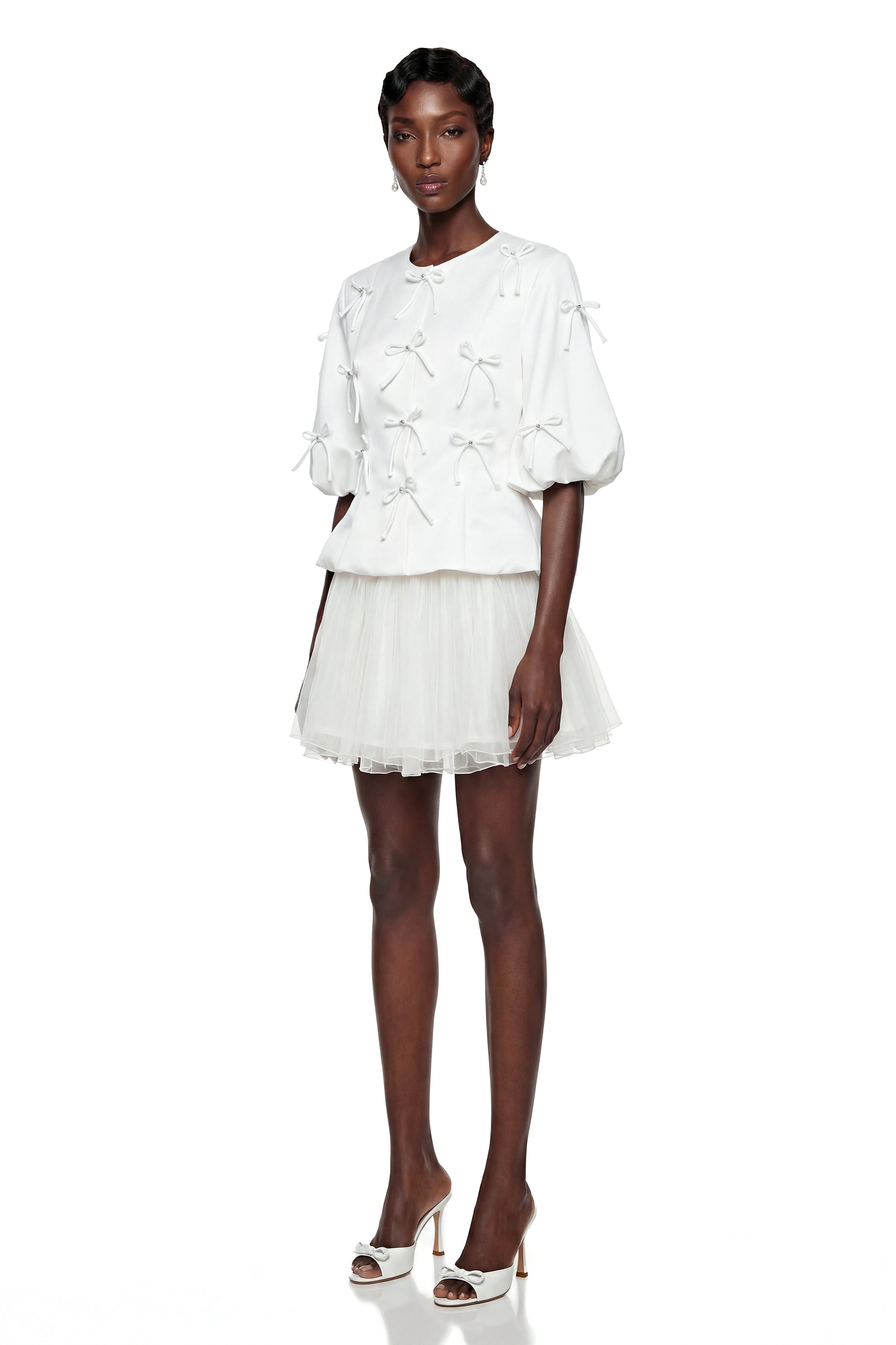 Willow White Puff Sleeve Blouse with Bow