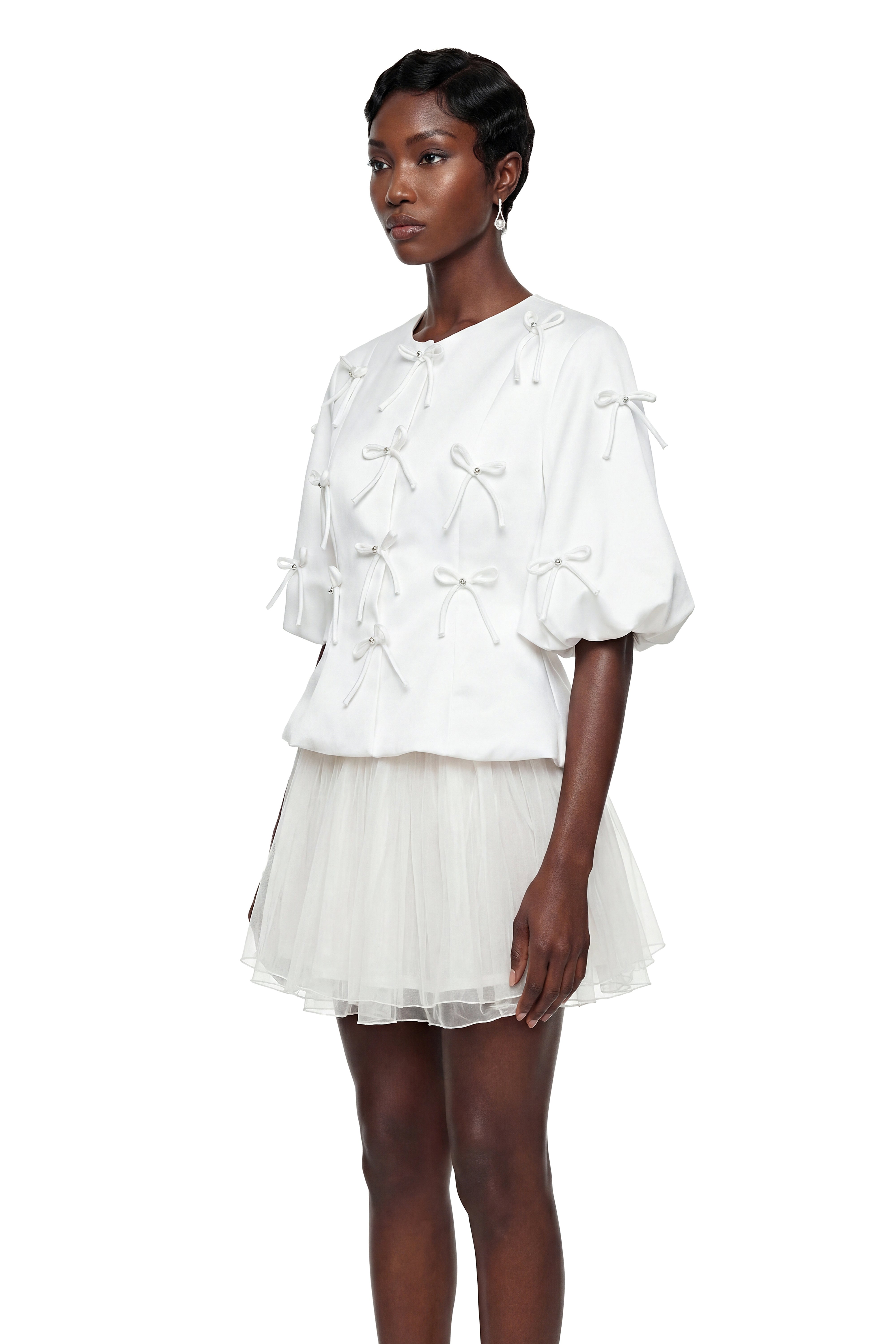 Willow White Puff Sleeve Blouse with Bow