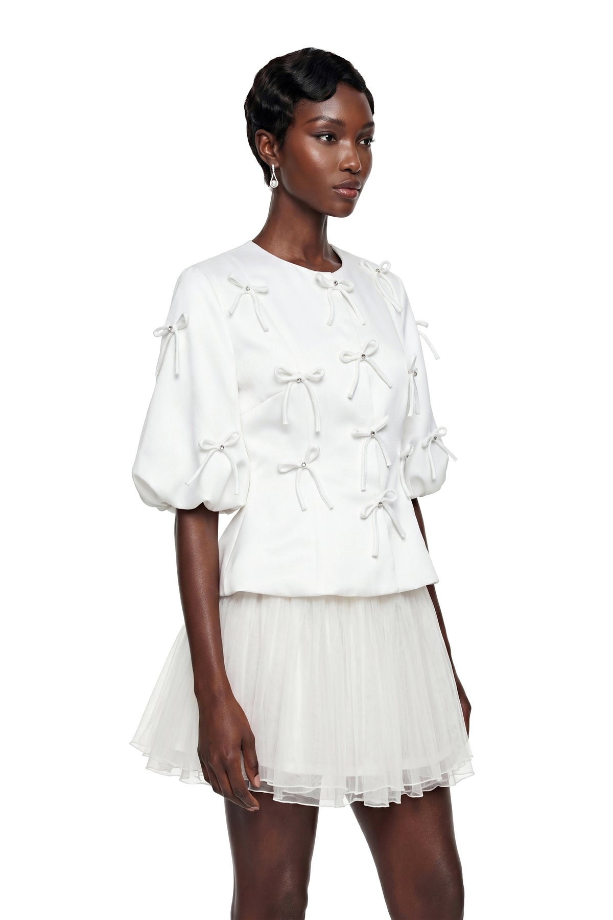 Willow White Puff Sleeve Blouse with Bow