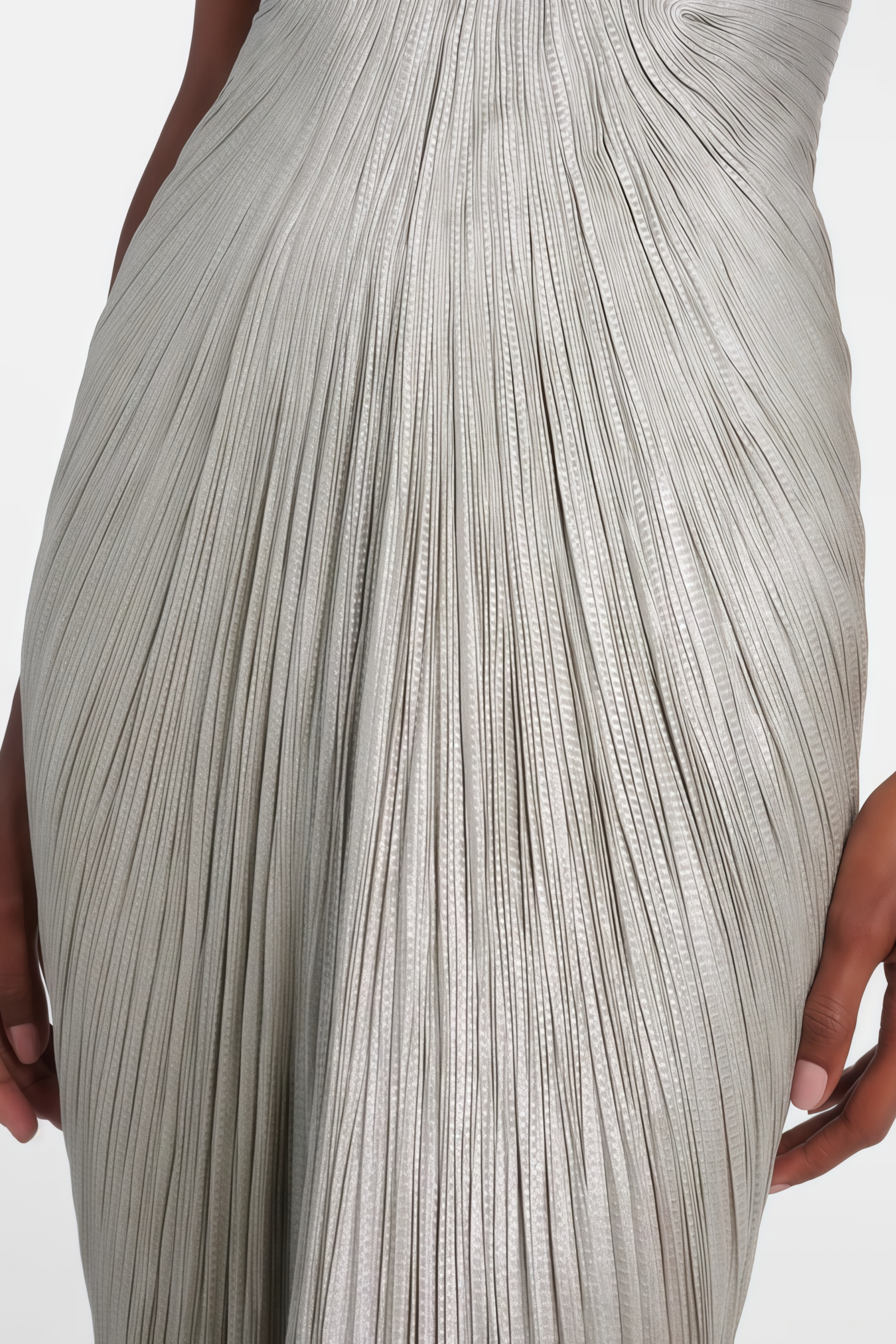Xrystyna Silver Metallic Ruched Maxi Dress