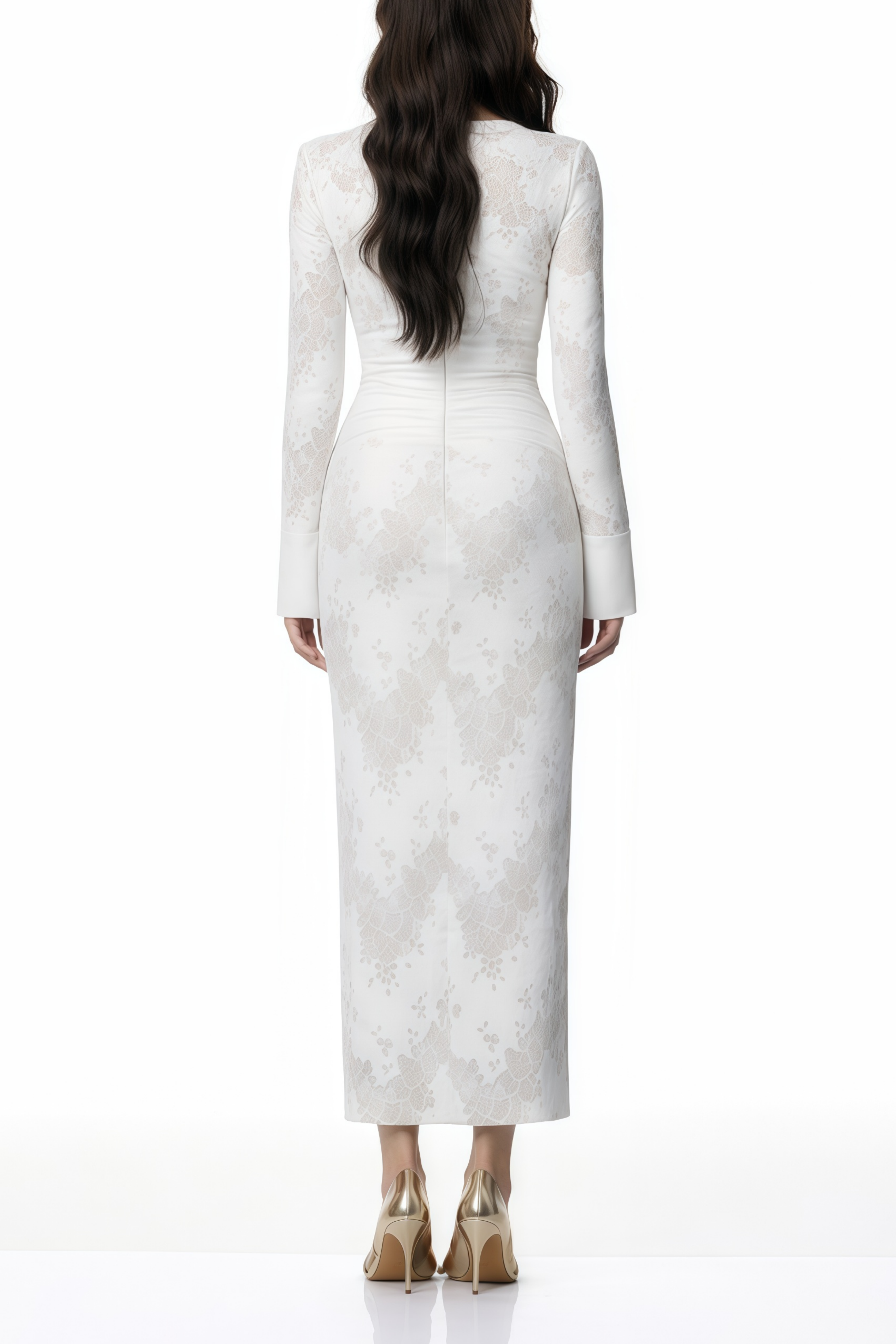 Yarden White Floral Lace Wrap Midi Dress
