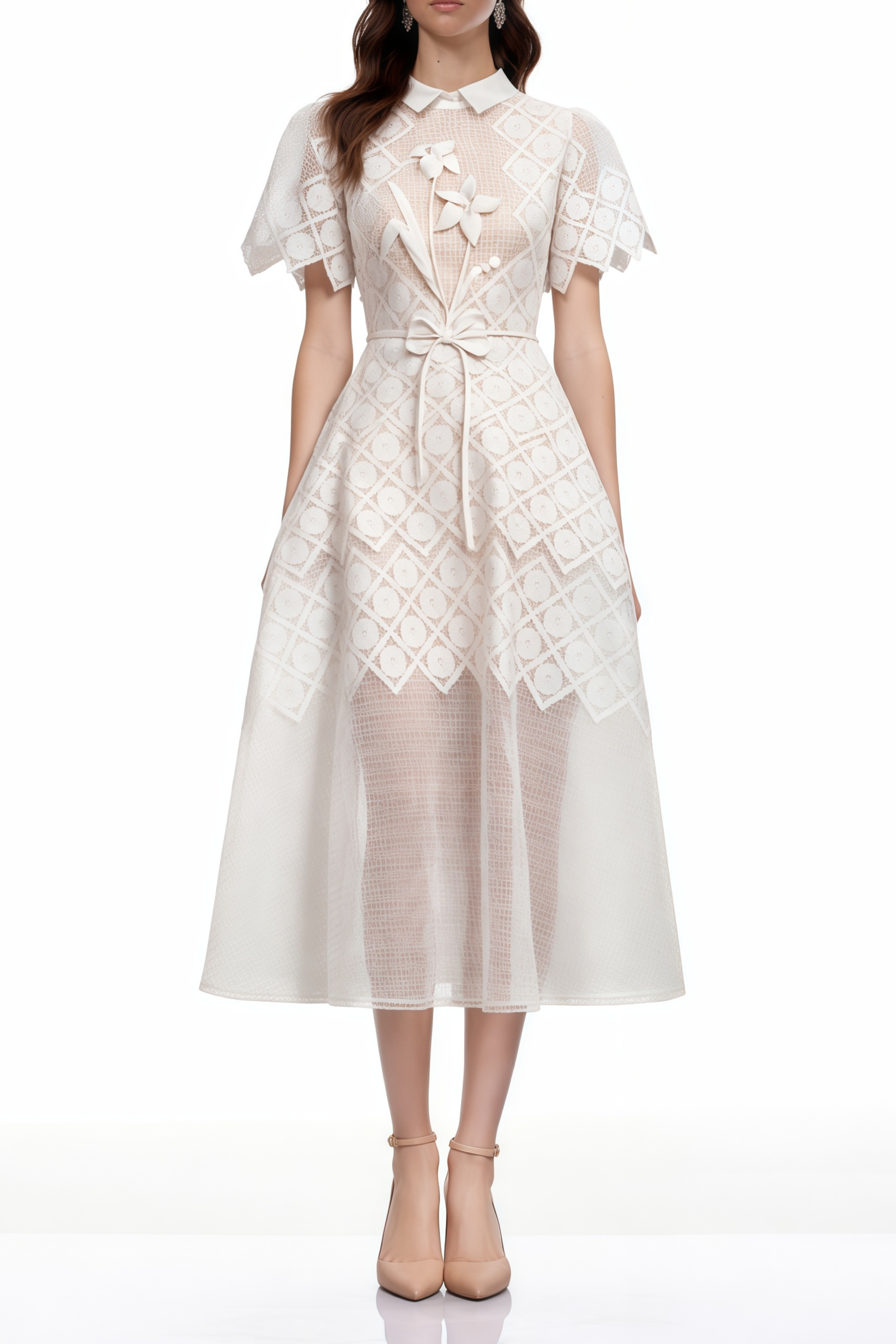 Yasmine White Floral-embroidered Midi Dress (Final Sale-US Only)