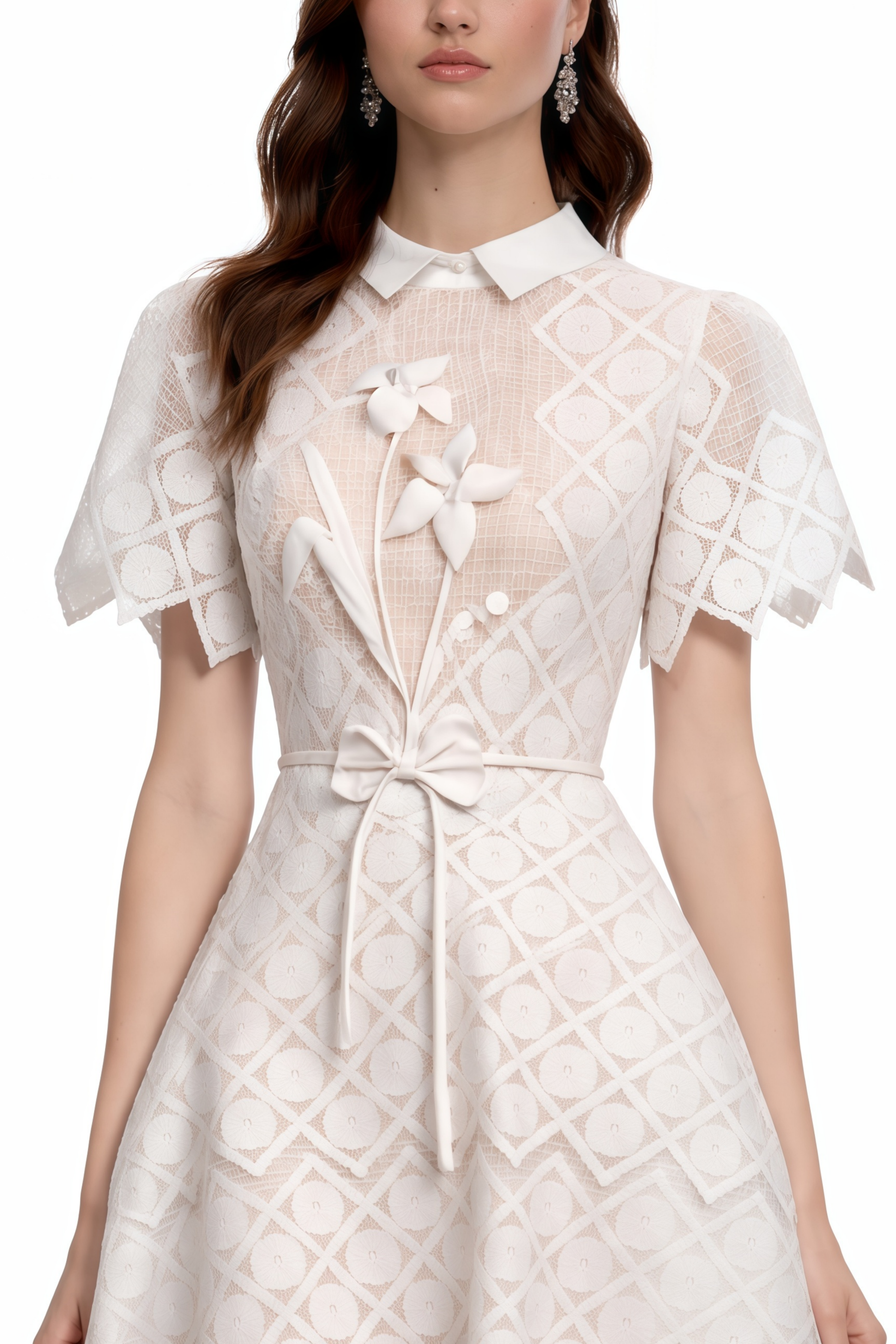 Yasmine White Floral-embroidered Midi Dress (Final Sale-US Only)