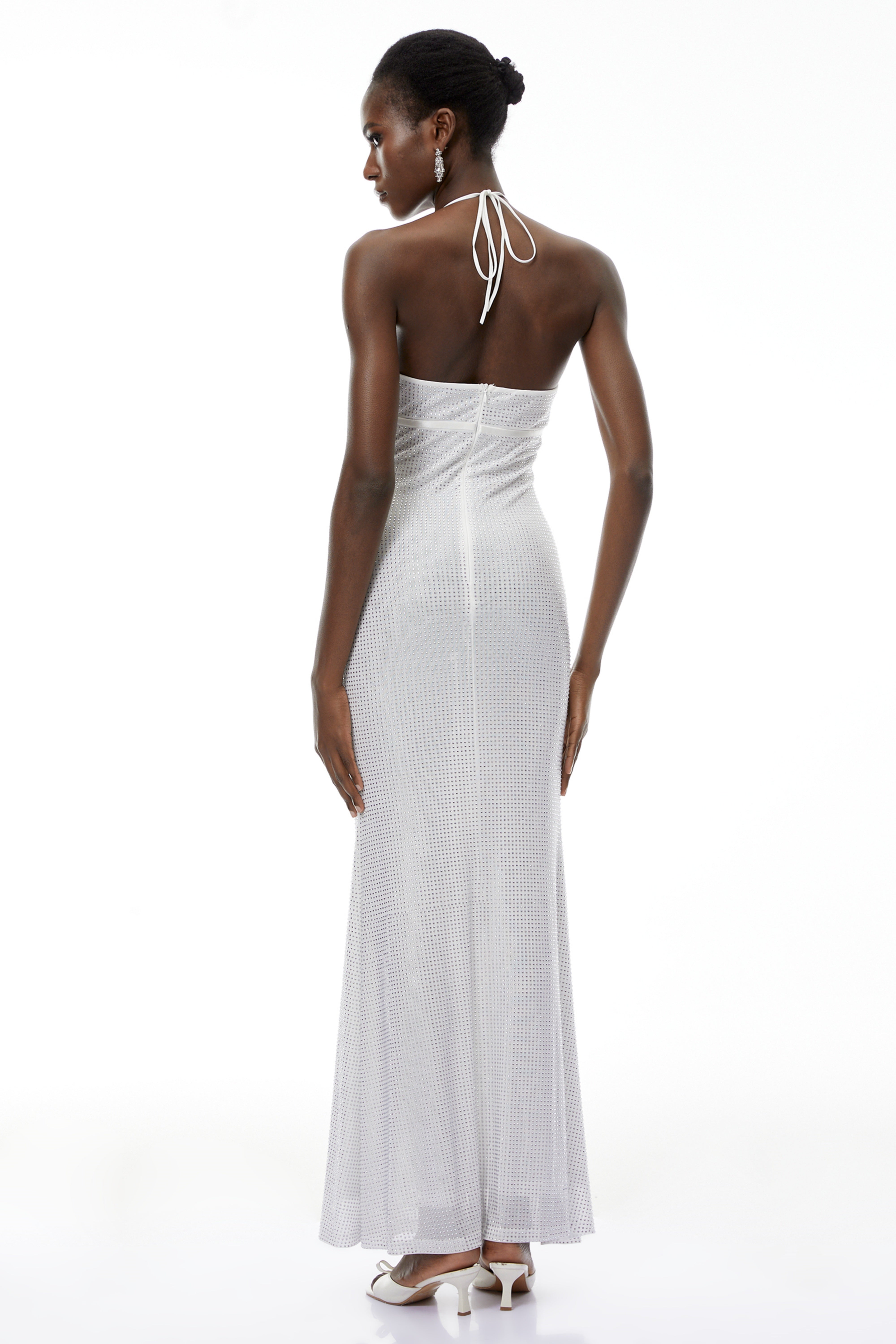Yasmine Silver Rhinestone Embellished Maxi Dress (Final Sale)