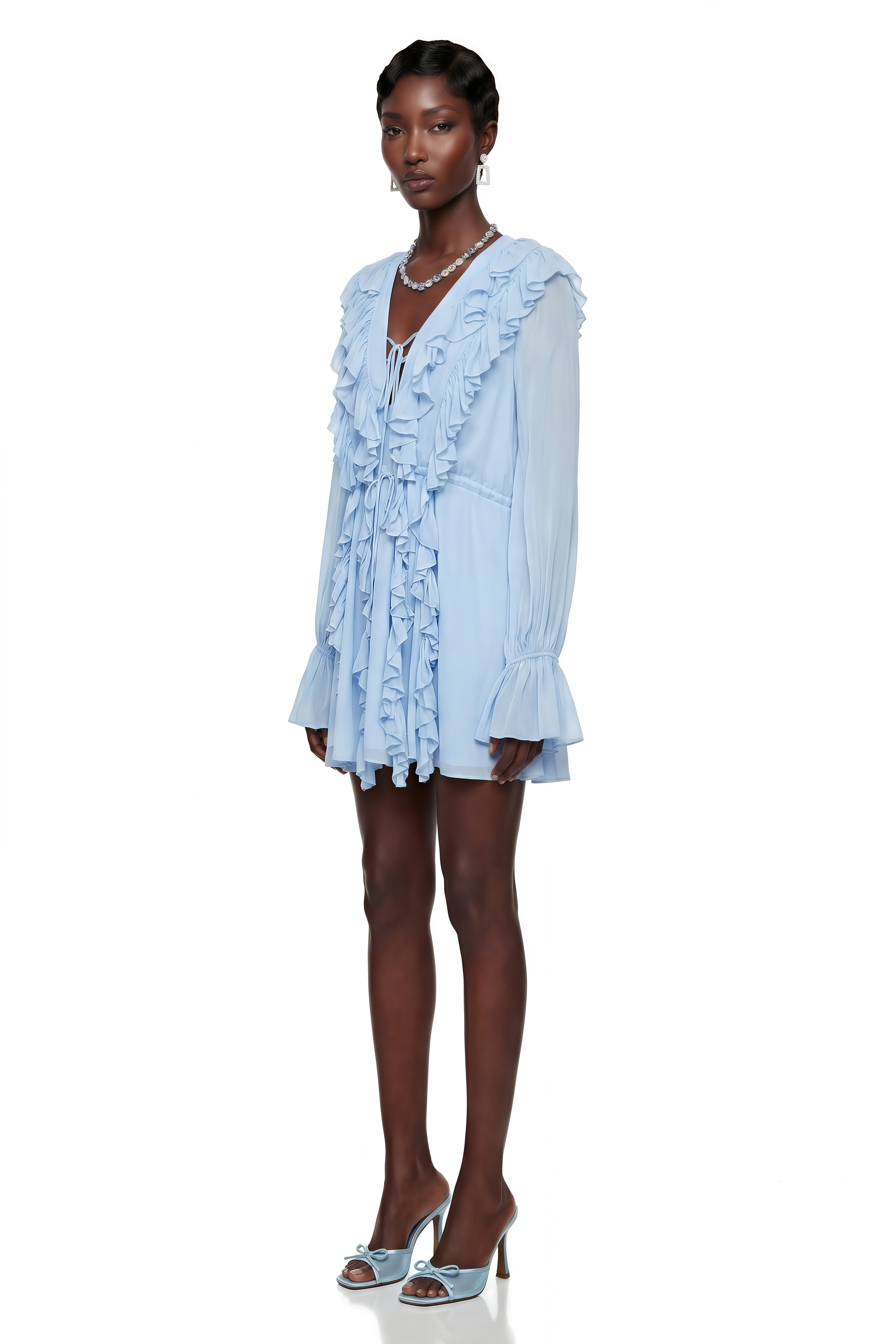 Yda Baby Blue Chiffon Ruffled Mini Dress