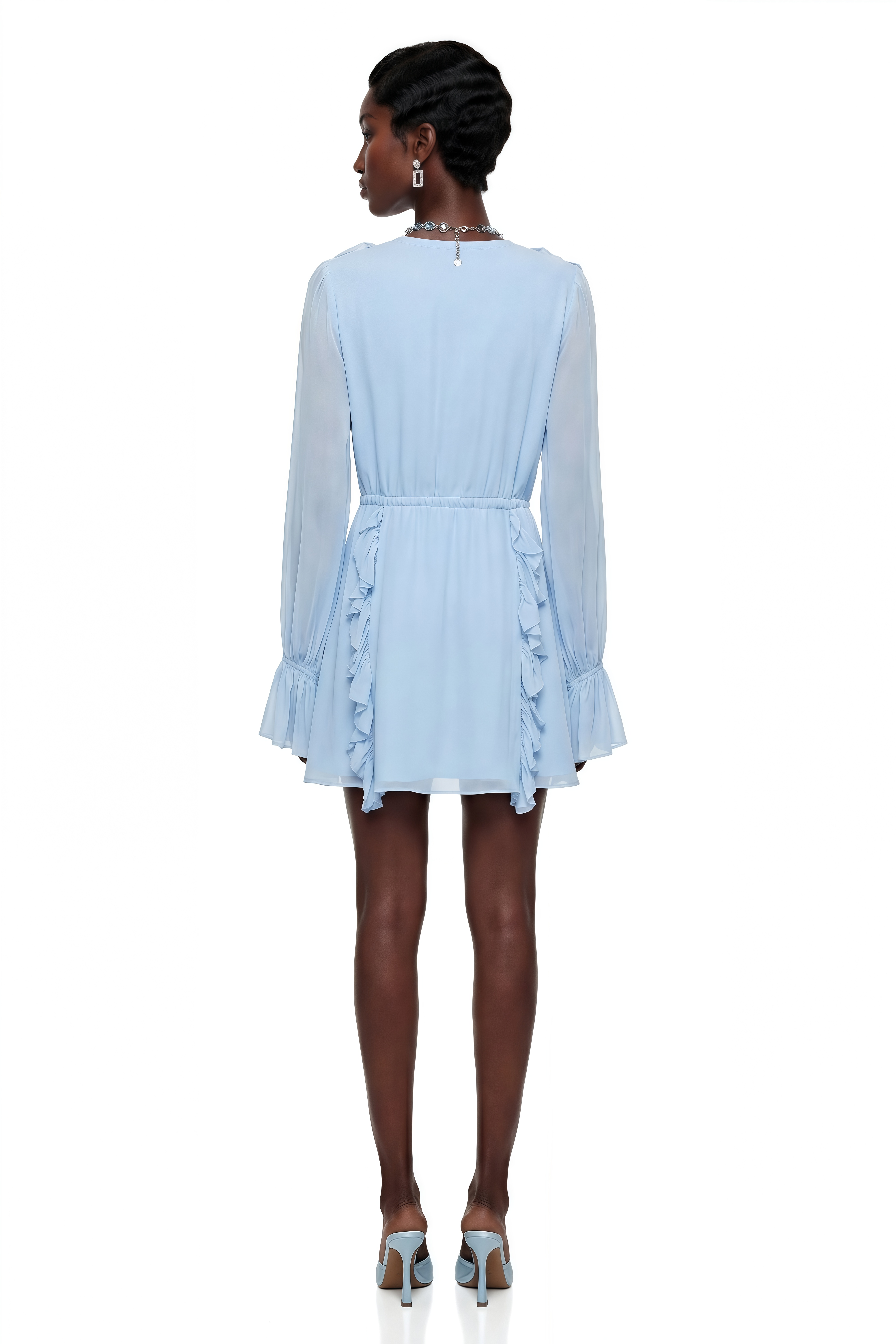 Yda Baby Blue Chiffon Ruffled Mini Dress