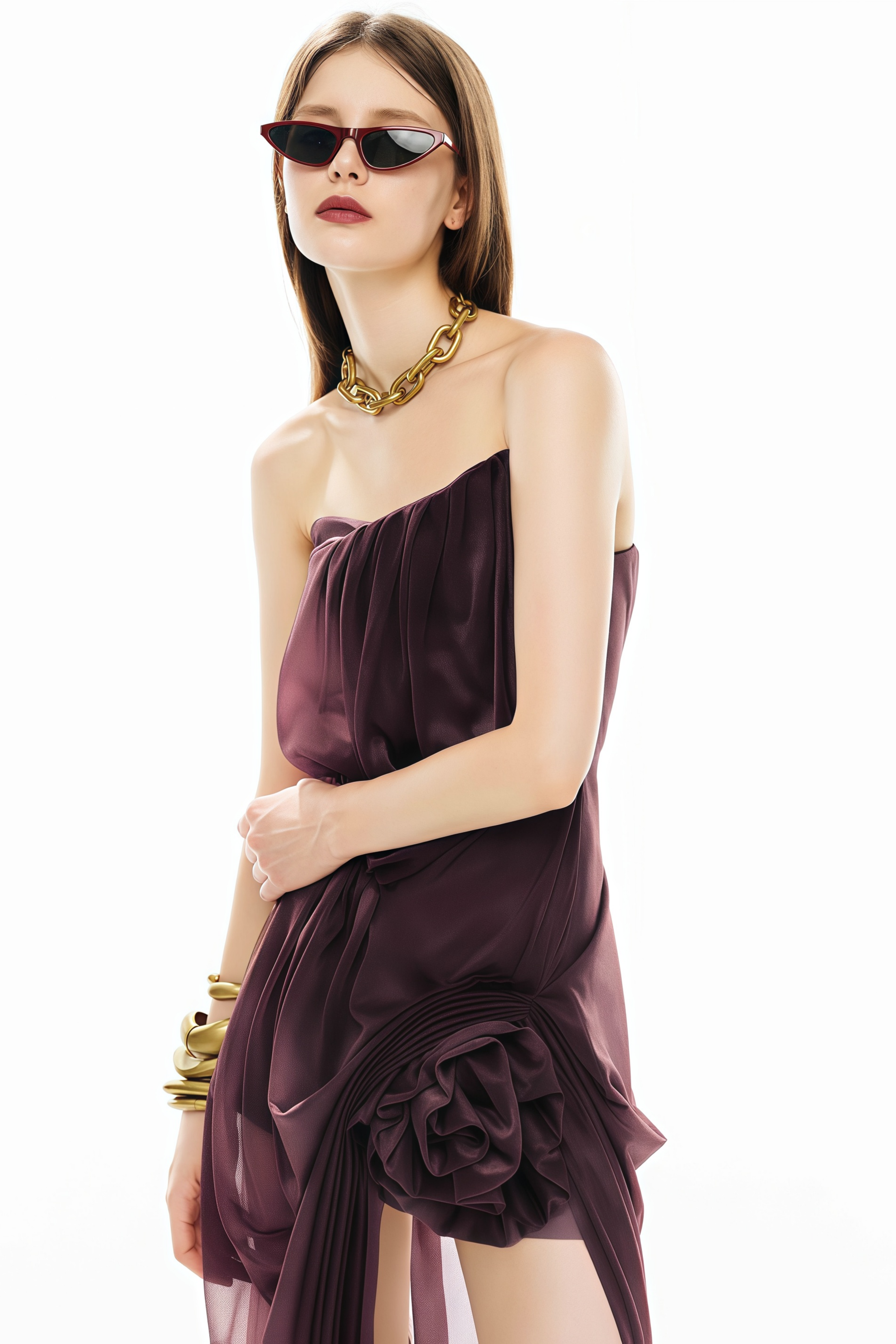 Yelyzaveta Purple Asymmetrical Maxi Dress with 3D Petals