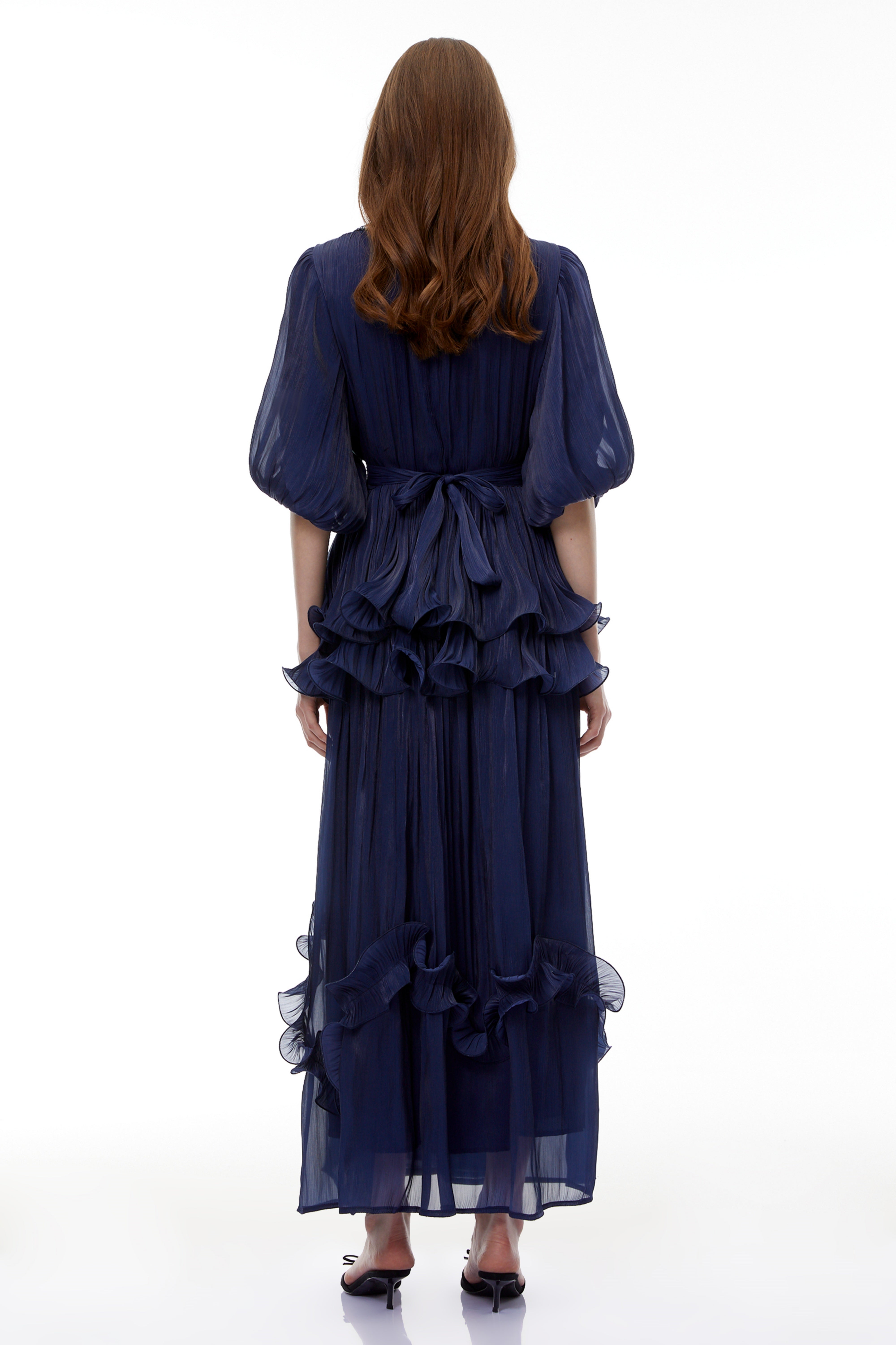 Yustyna Blue Embellished Pleated Maxi Dress