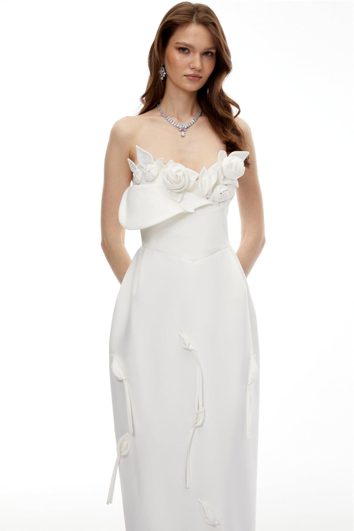 Zadie White Maxi Dress with 3D Petals