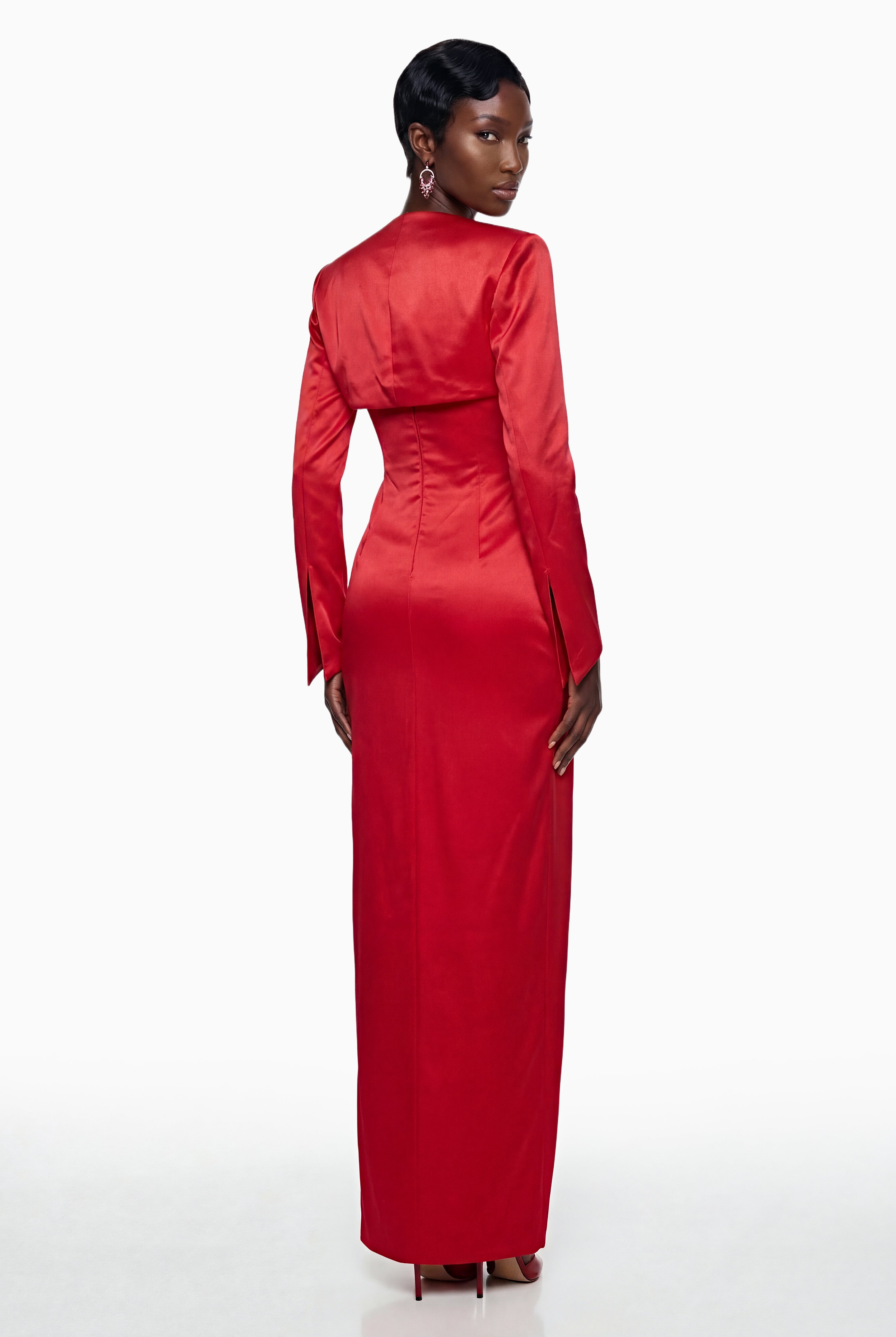 Zanele Red Ruched Maxi Dress with 3D Petals