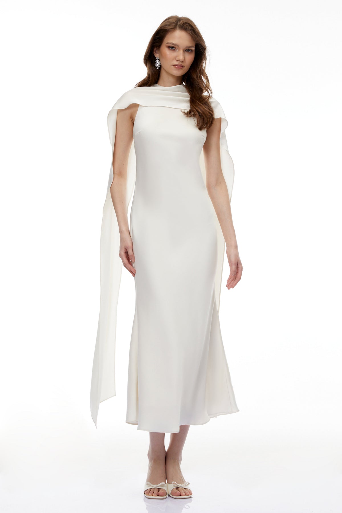 Zarrin Cream White Foldover Midi Dress