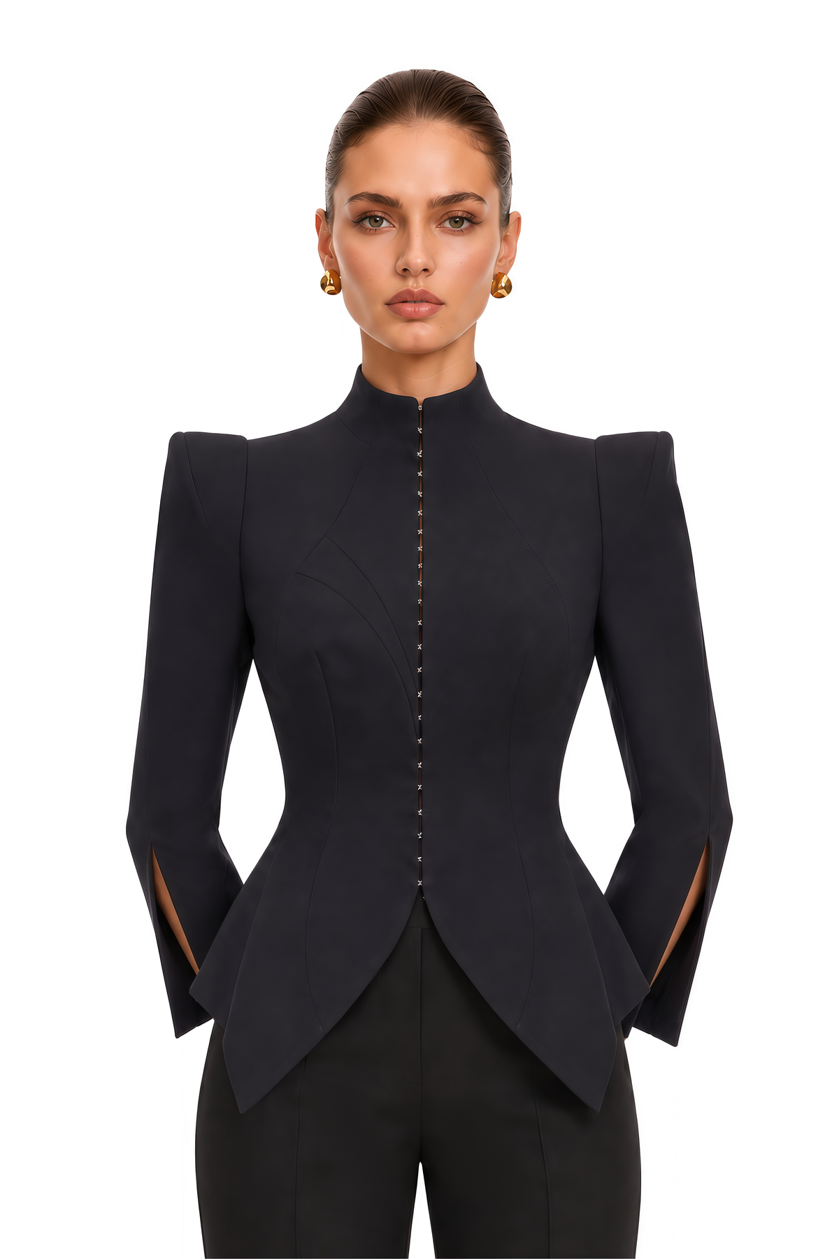 zeeva black structured-shoulder blazer
