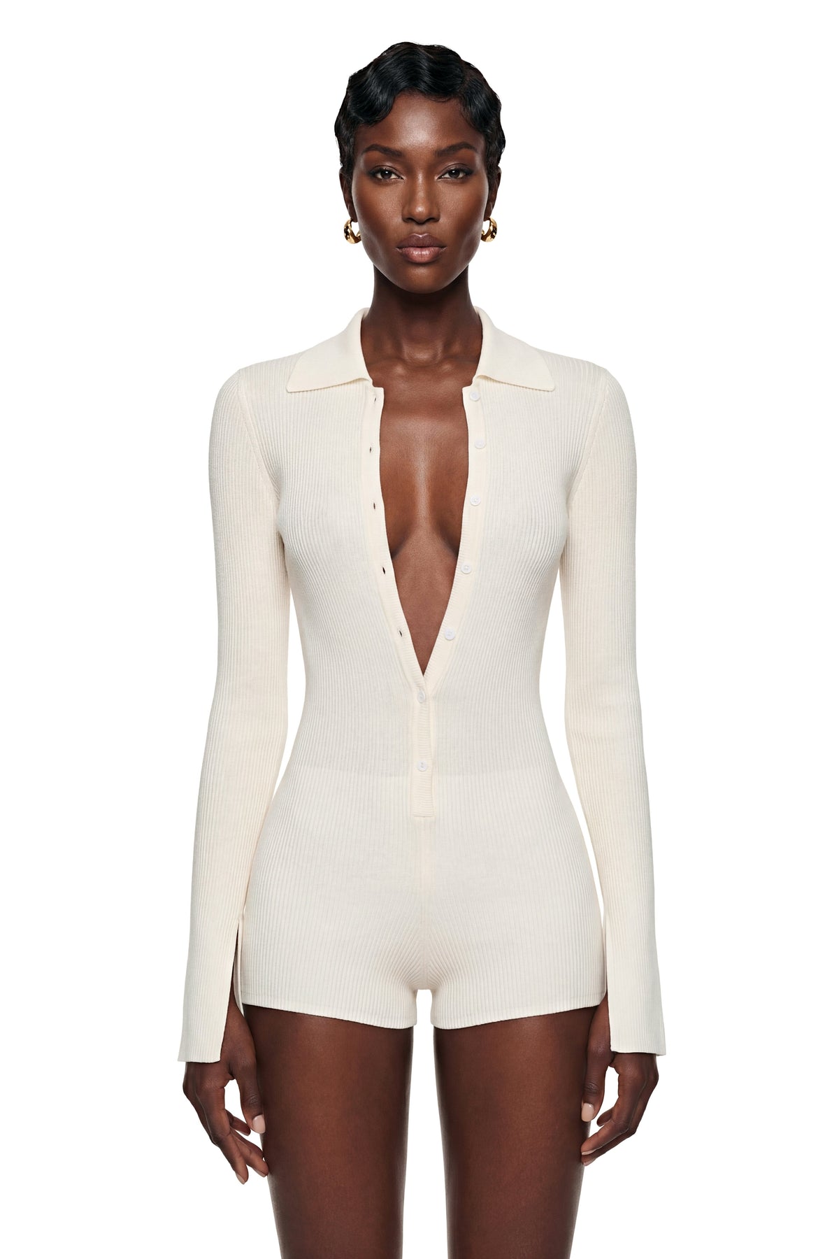 Zélie White Semi-Sheer Knit Playsuit