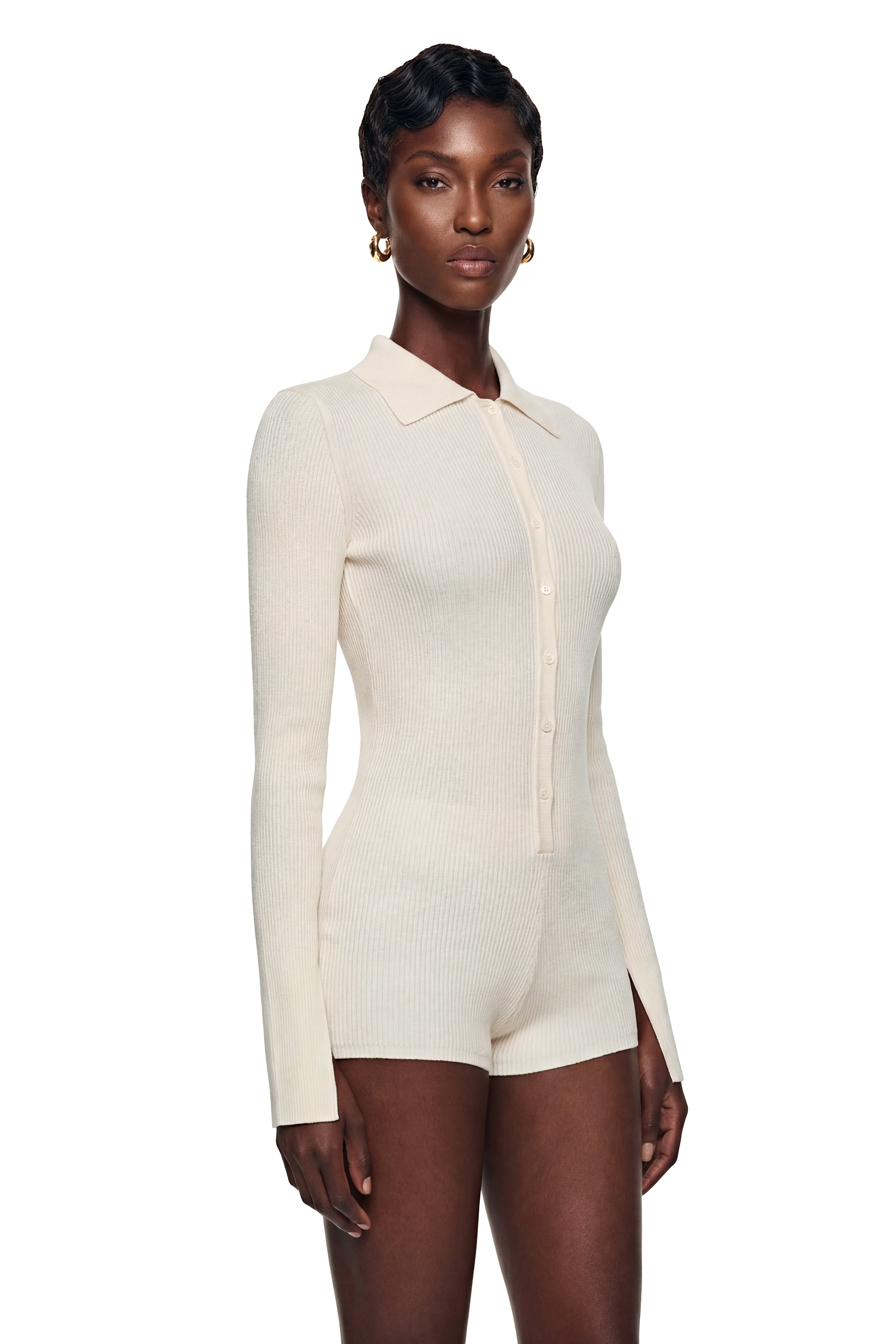 Zélie White Semi-Sheer Knit Playsuit