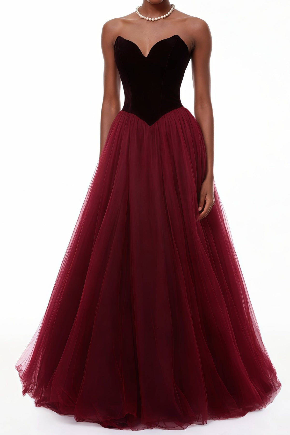 Zelna Red Ball Maxi Gown with Mesh Panels