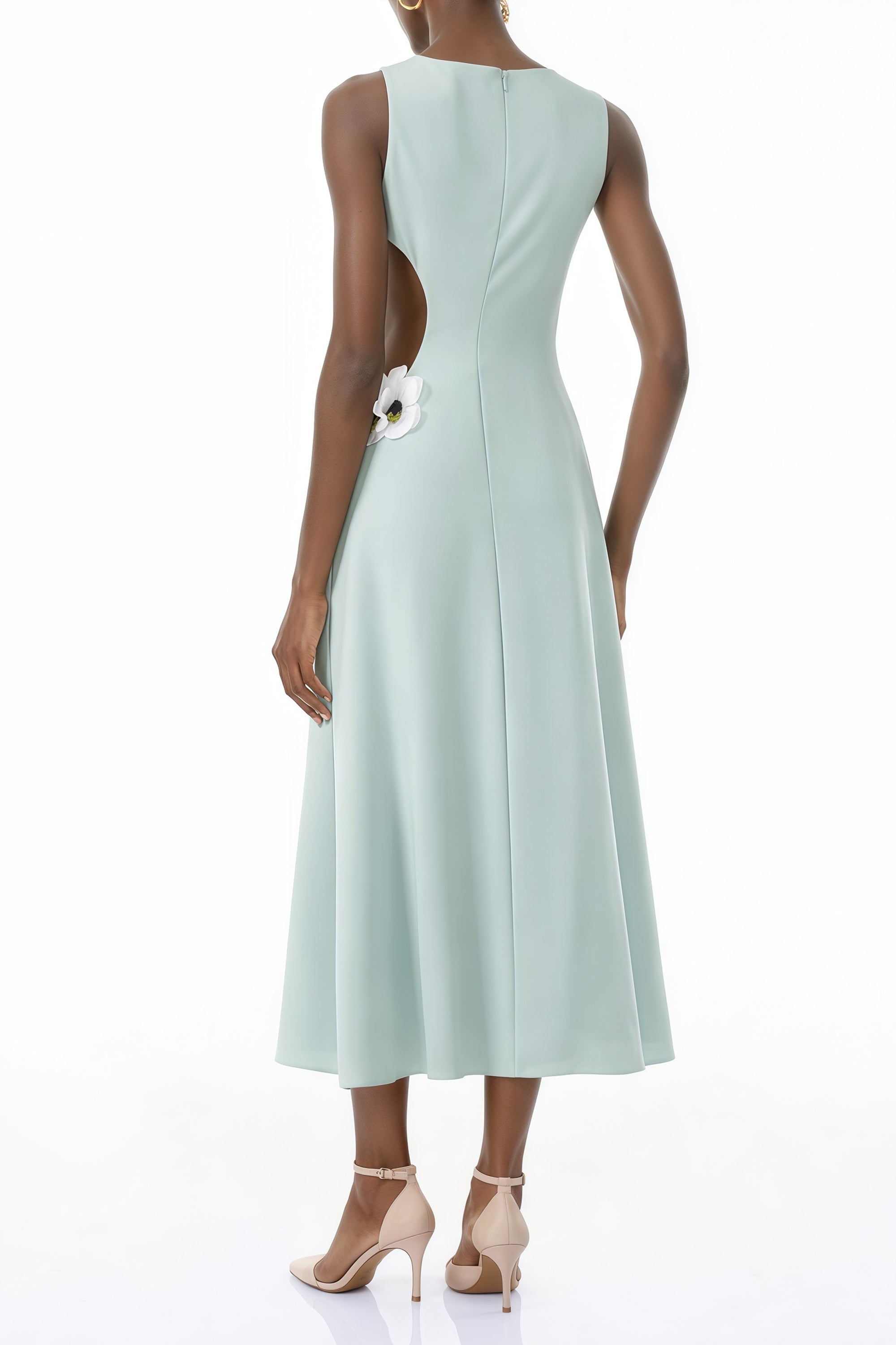 Zinnia Green Cut-Out Maxi Dress with 3D Petals (Final Sale)