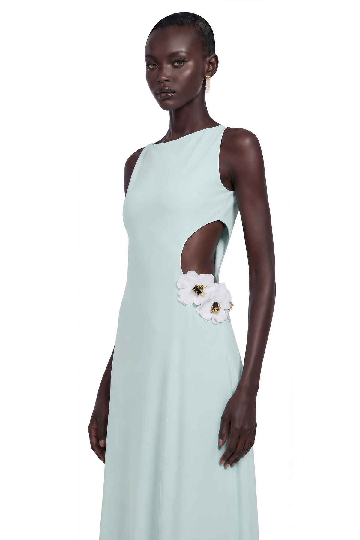 Zinnia Green Cut-Out Maxi Dress with 3D Petals