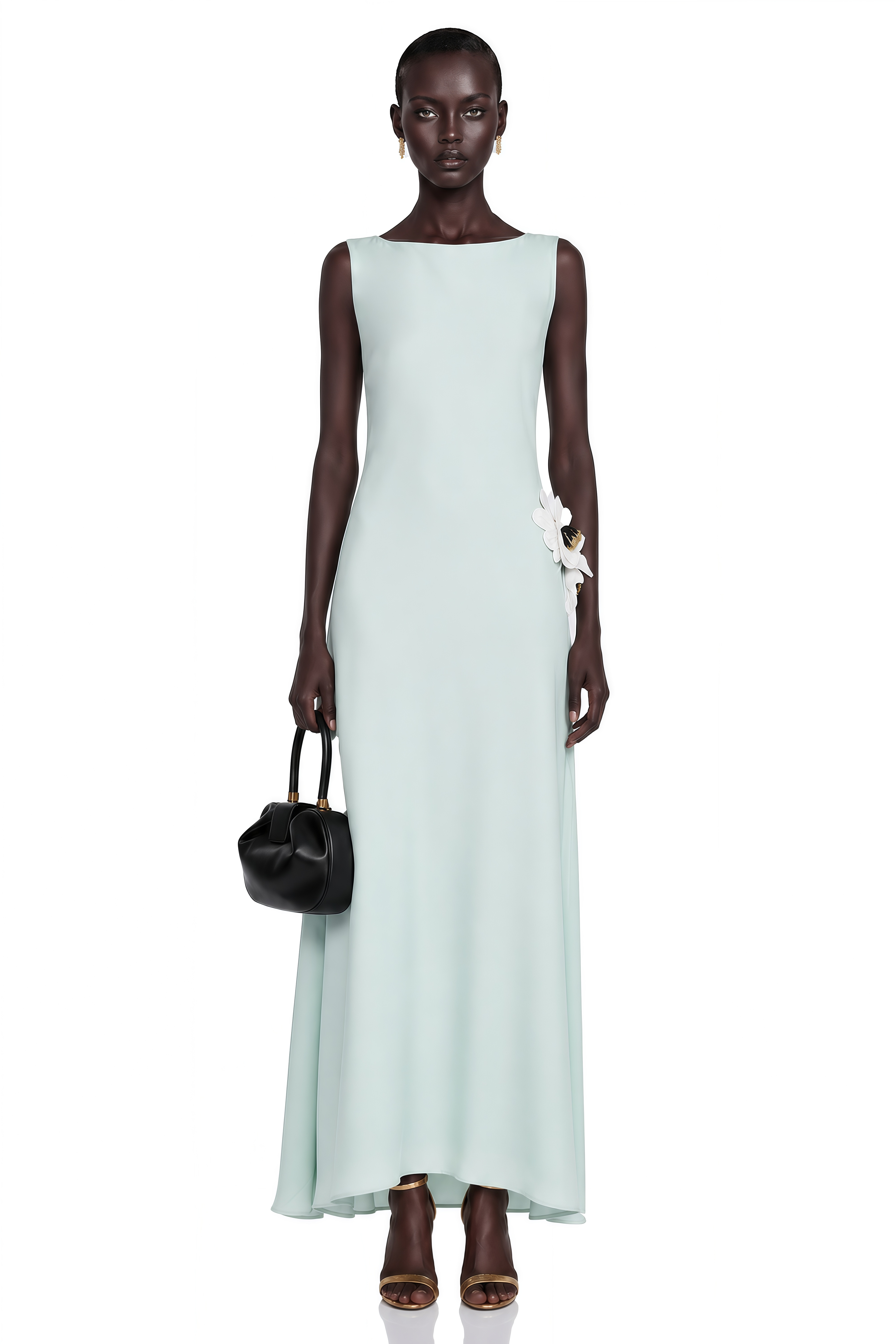 Zinnia Green Cut-Out Maxi Dress with 3D Petals