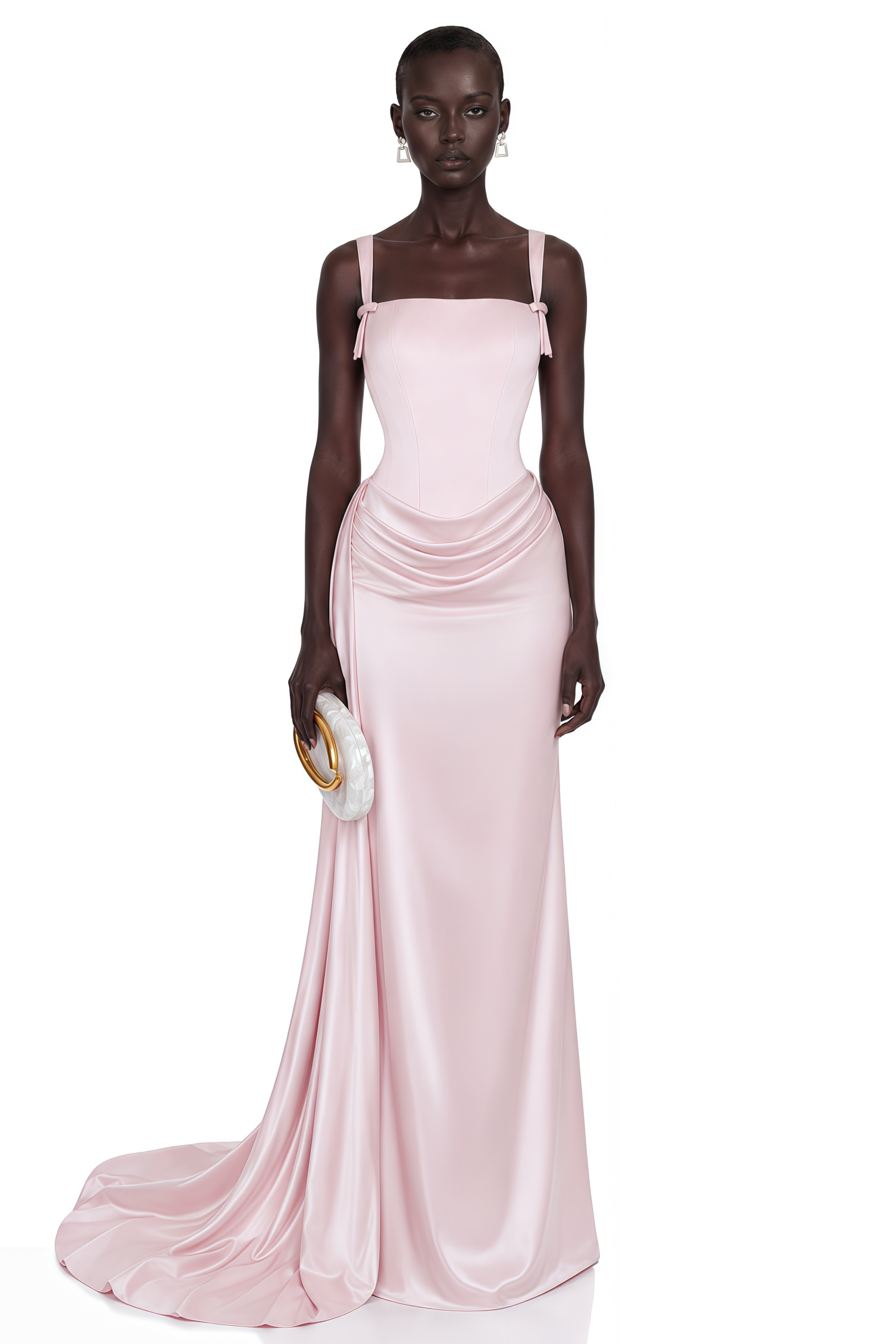 Zinnia Pink Ruched Maxi Dress with Bow Straps