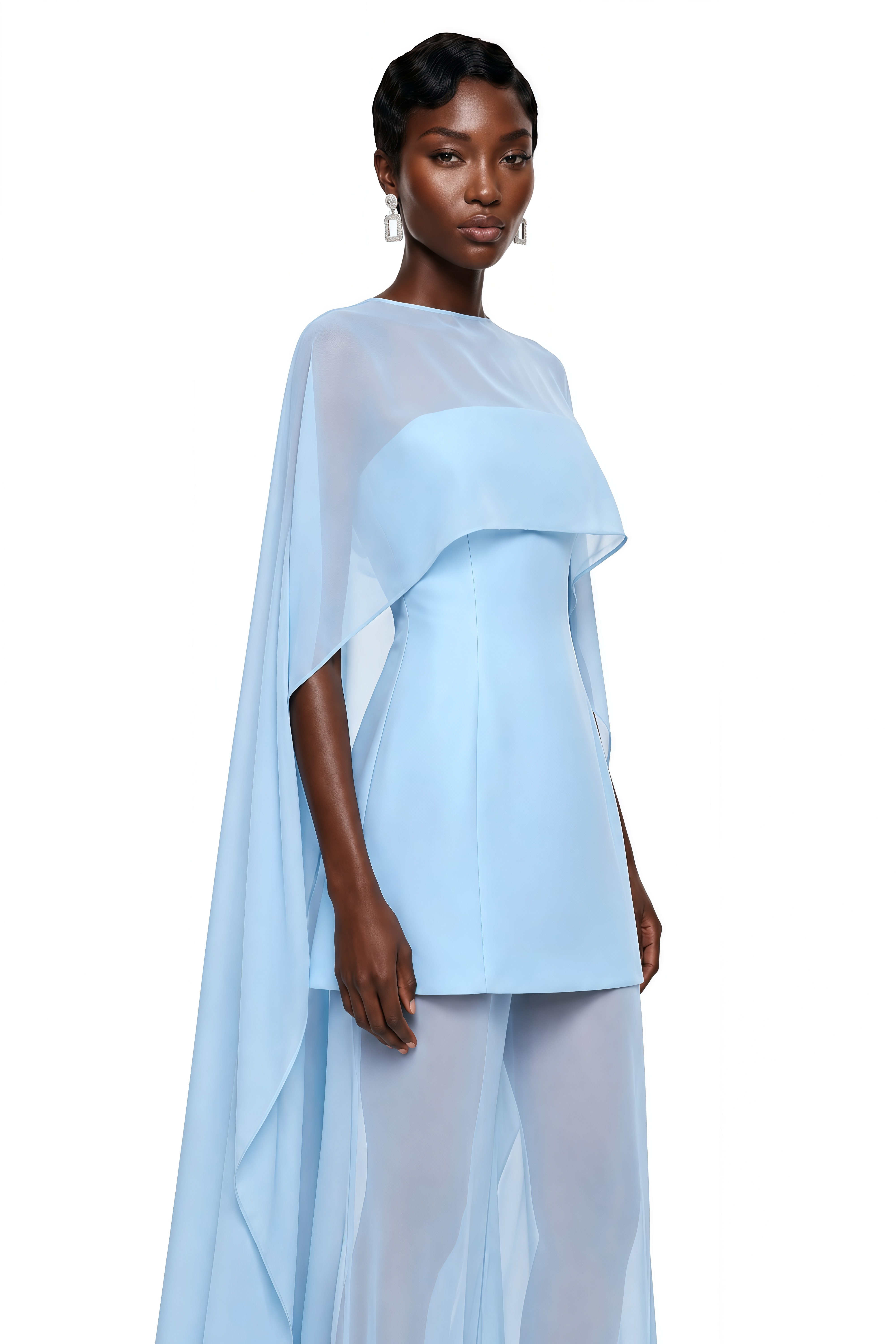 Zoe Blue Chiffon Cape Maxi Dress
