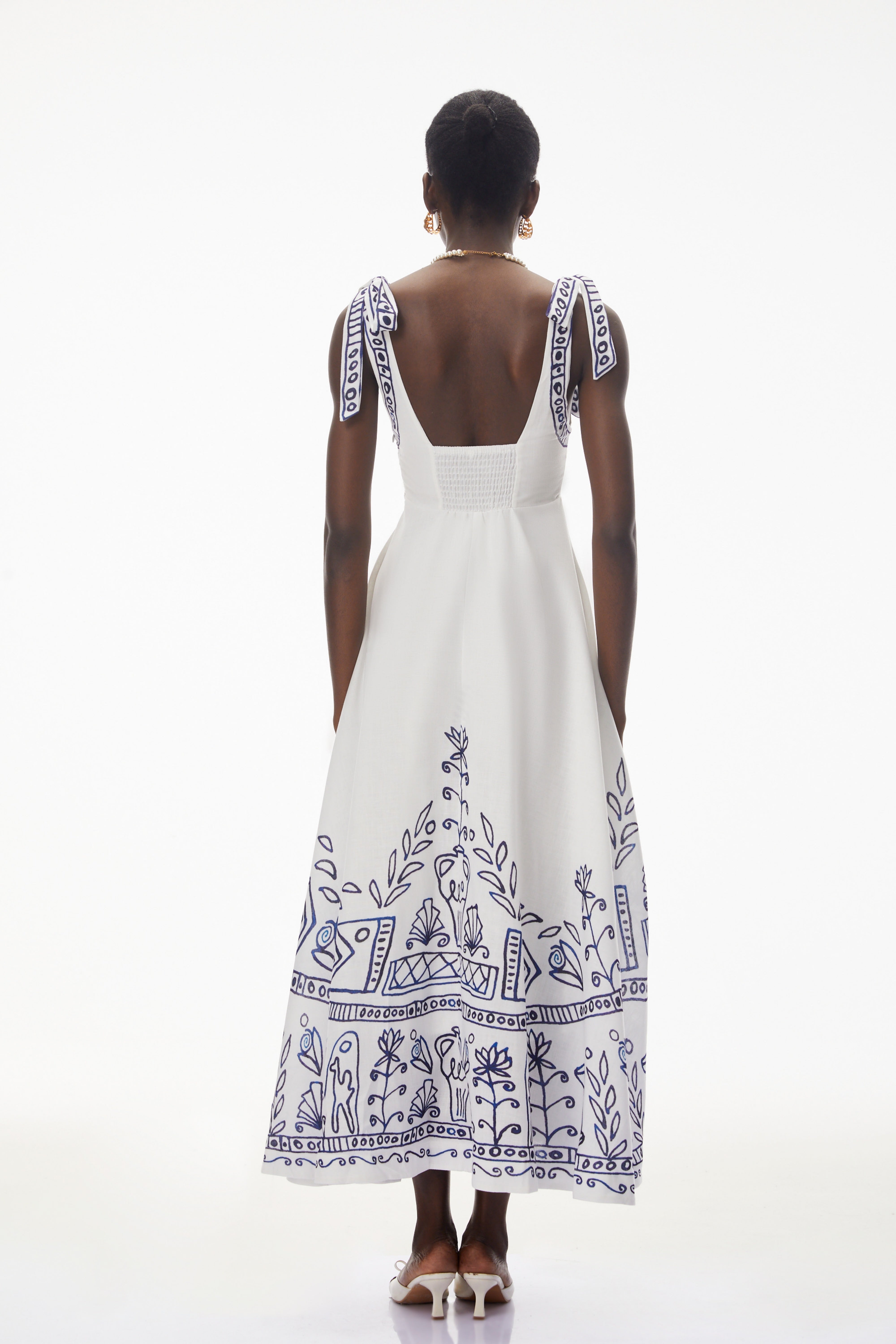 Zohar White Color Block Print Maxi Dress