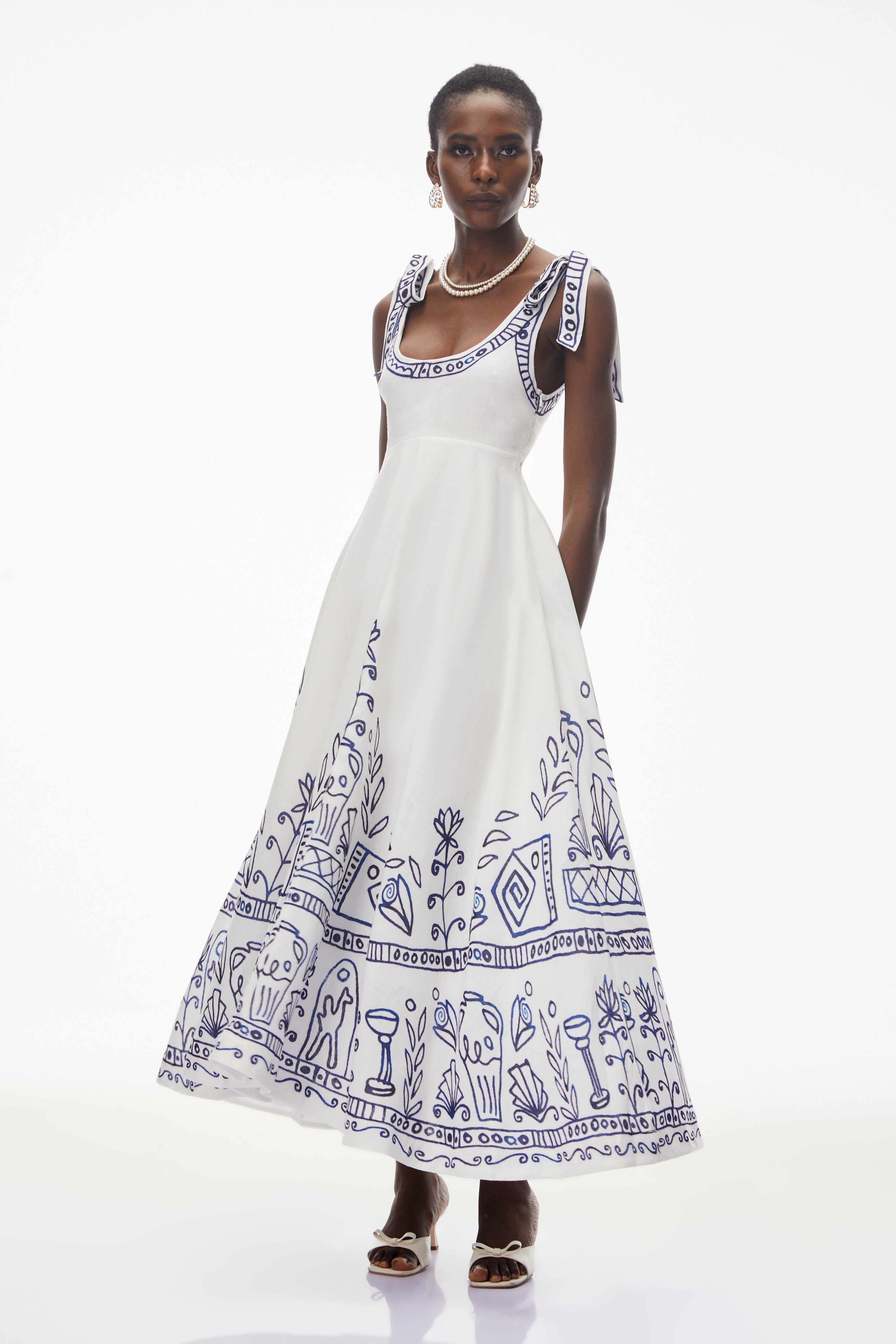 Zohar White Color Block Print Maxi Dress