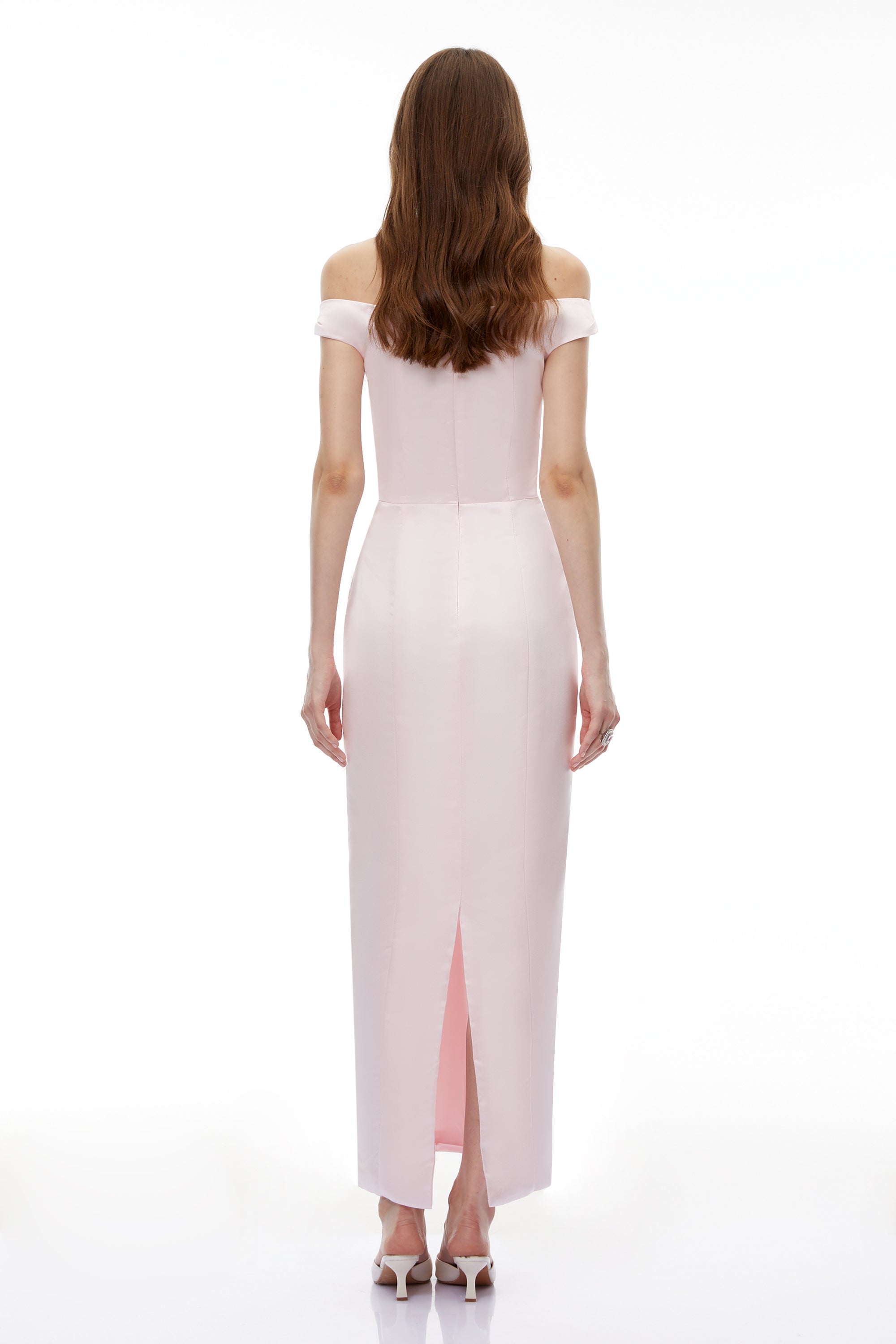 Zubayda Pink Off Shoulder Maxi Dress with 3D Petals