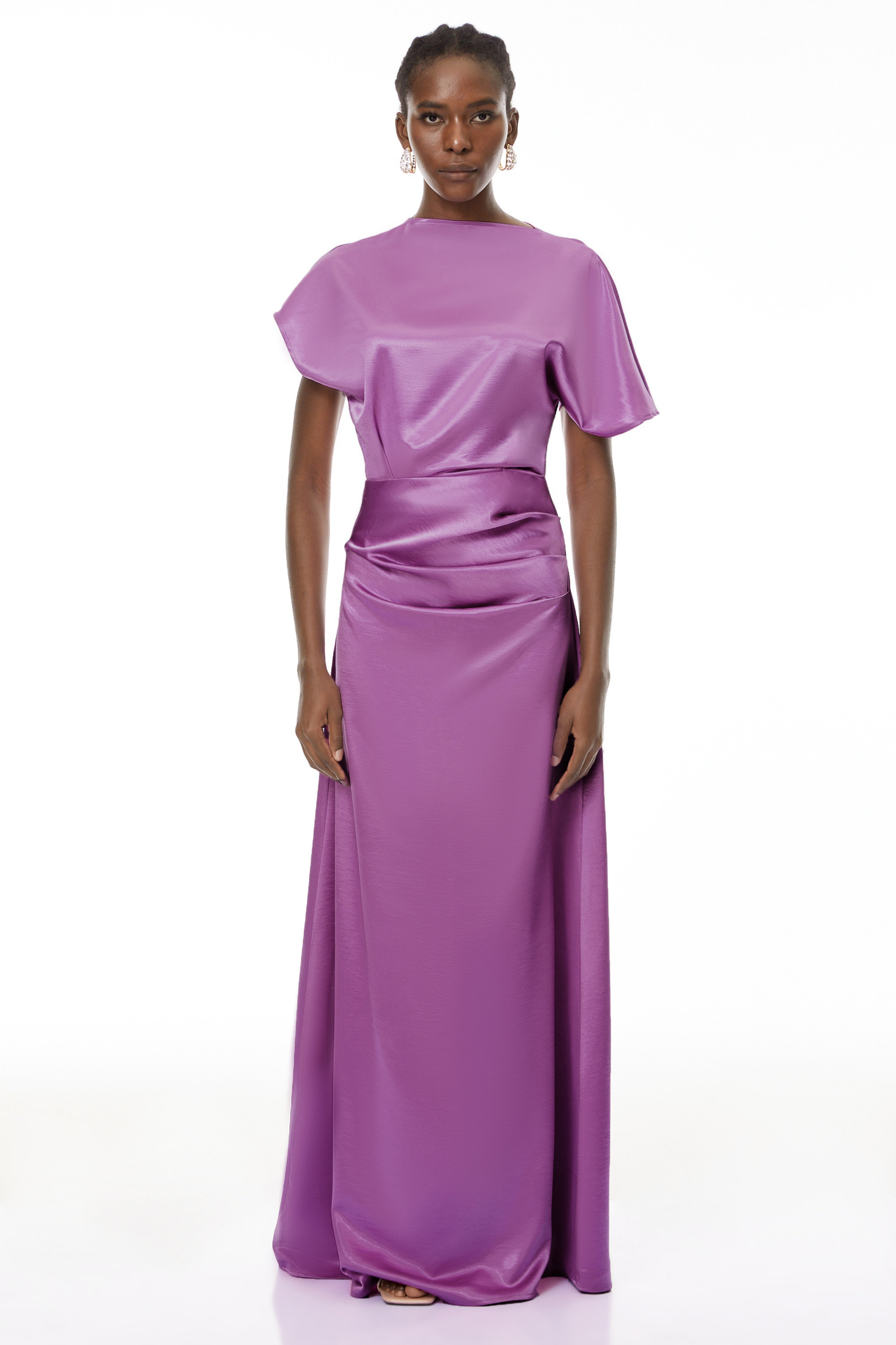 Zuzanna Purple Asymmetrical Glossy Maxi Dress (Final Sale-US Only)