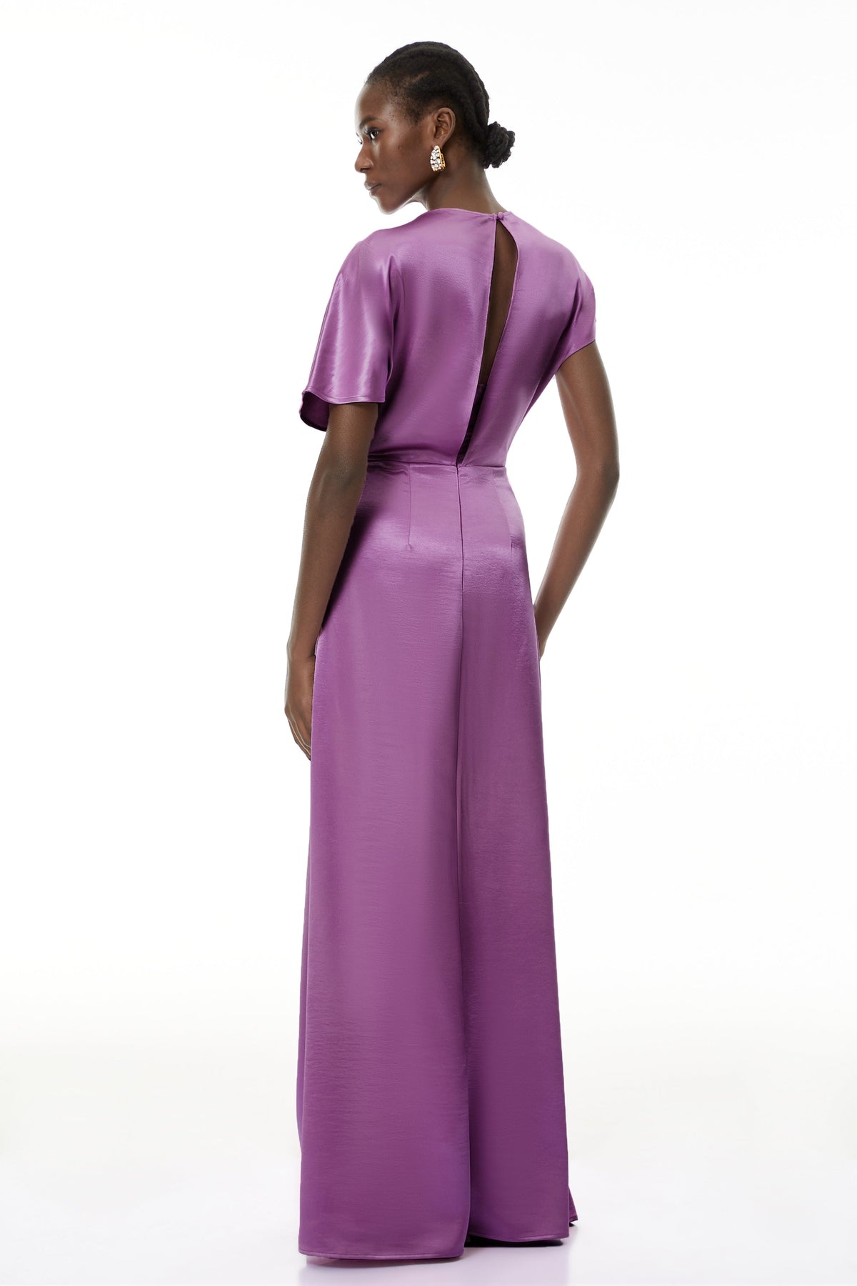 Zuzanna Purple Asymmetrical Glossy Maxi Dress
