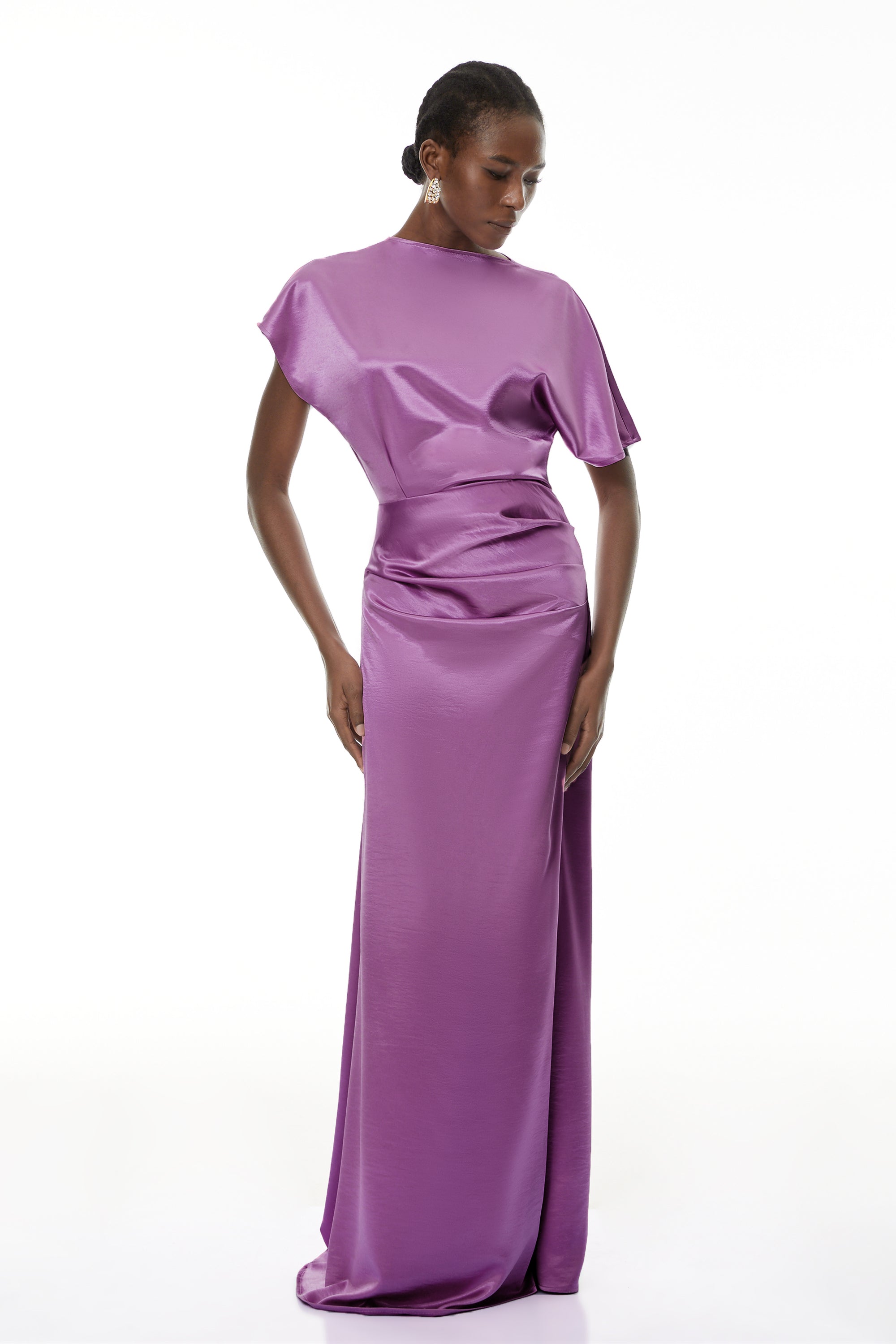 Zuzanna Purple Asymmetrical Glossy Maxi Dress (Final Sale-US Only)