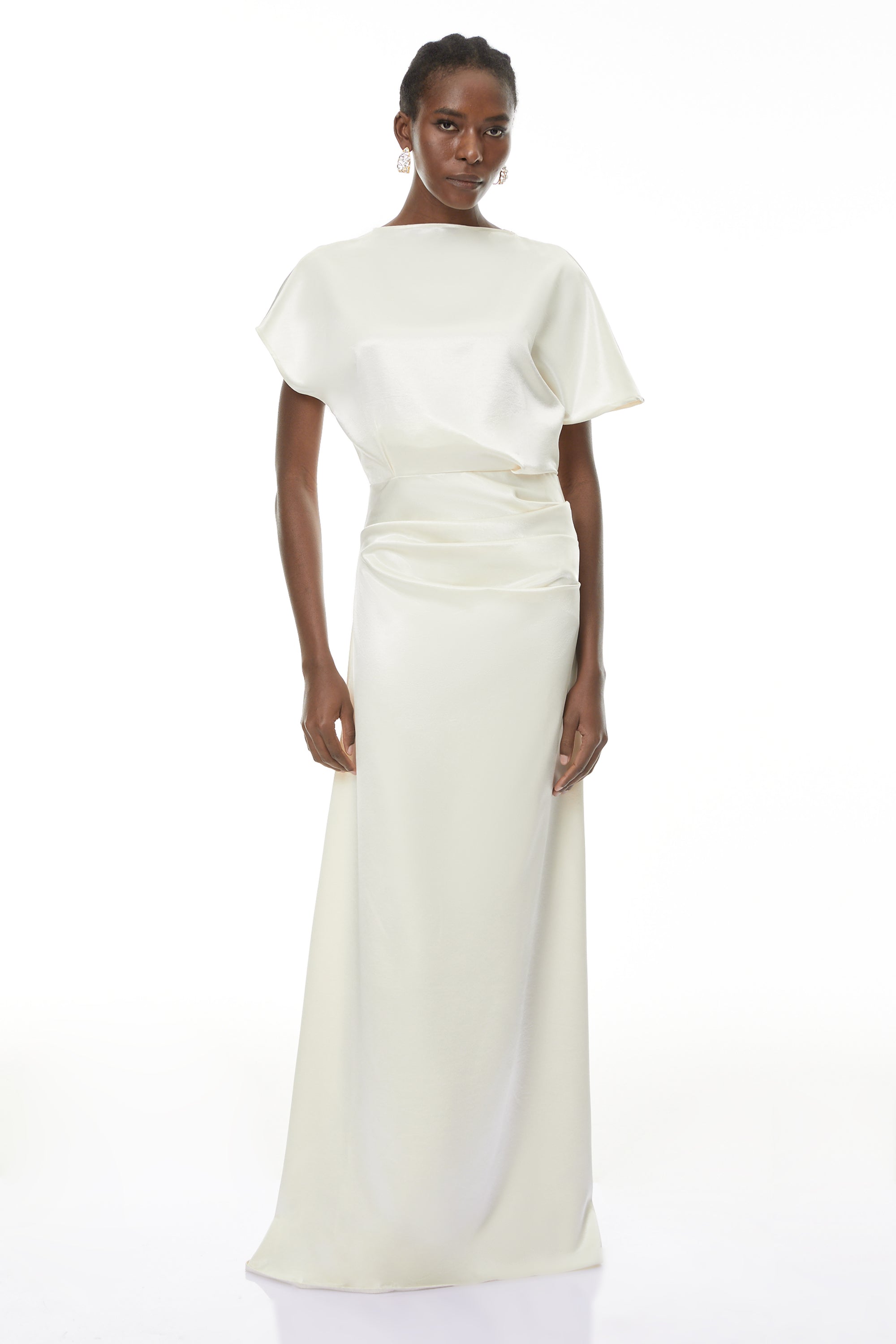 Zuzanna White Asymmetrical Glossy Maxi Dress (Final Sale-US Only)