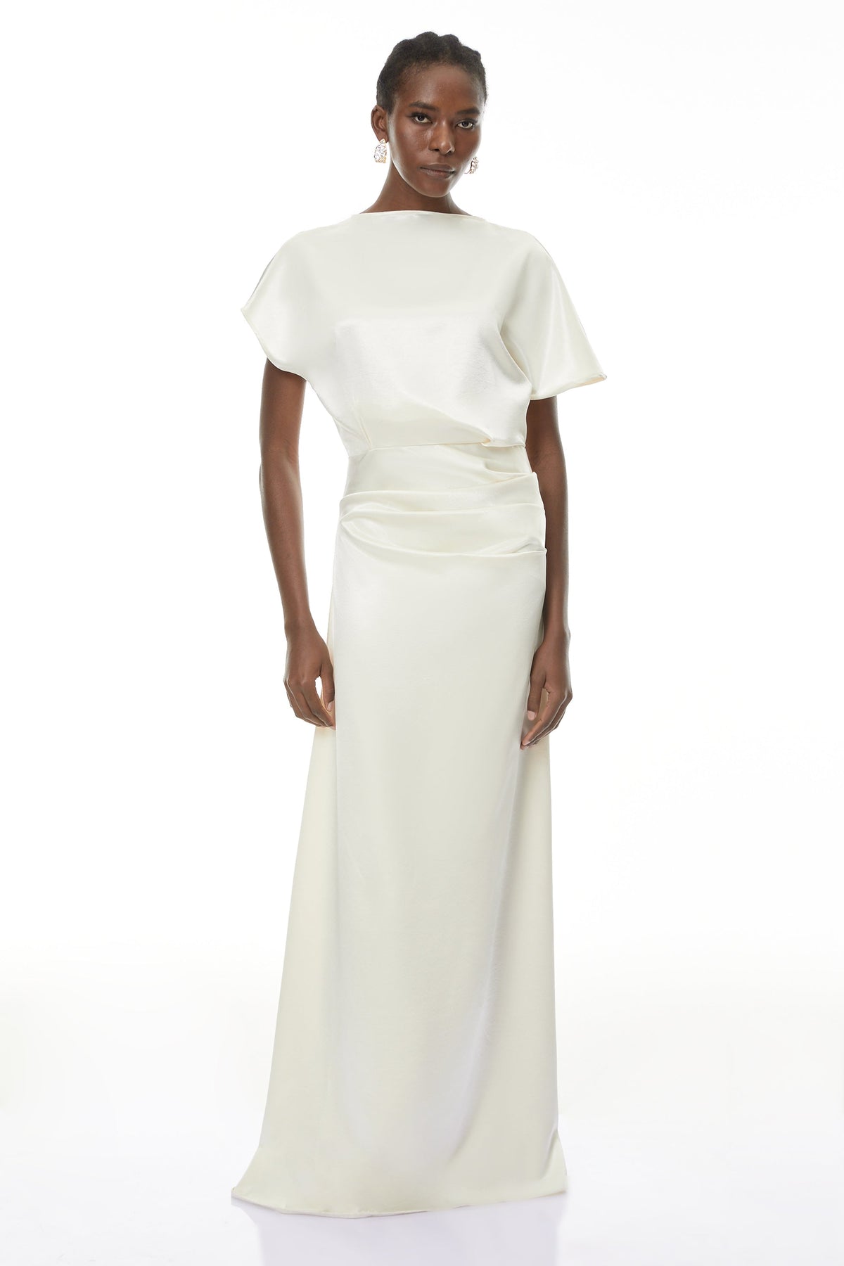 Zuzanna White Asymmetrical Glossy Maxi Dress (Final Sale-US Only)