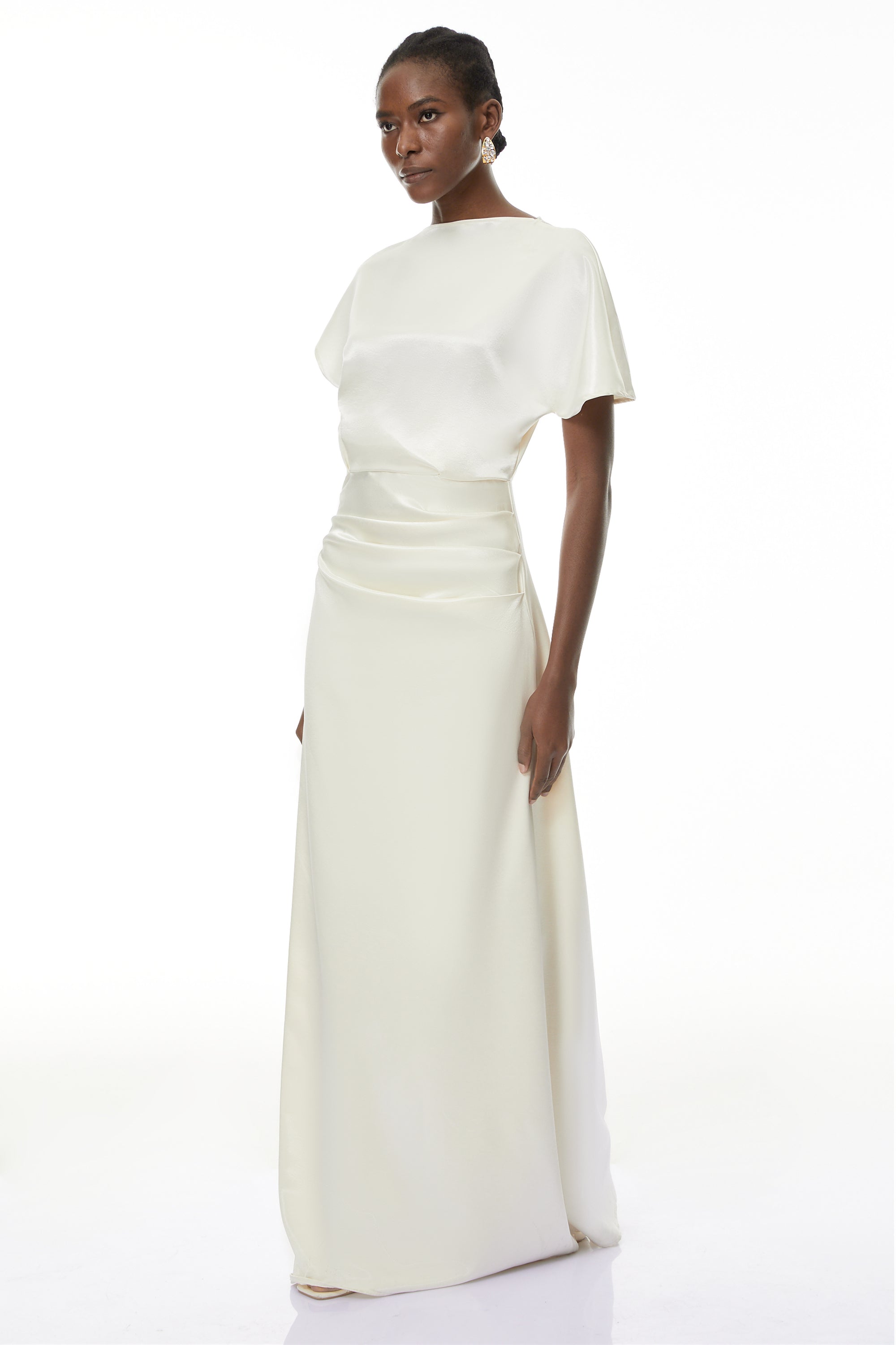 Zuzanna White Asymmetrical Glossy Maxi Dress (Final Sale-US Only)