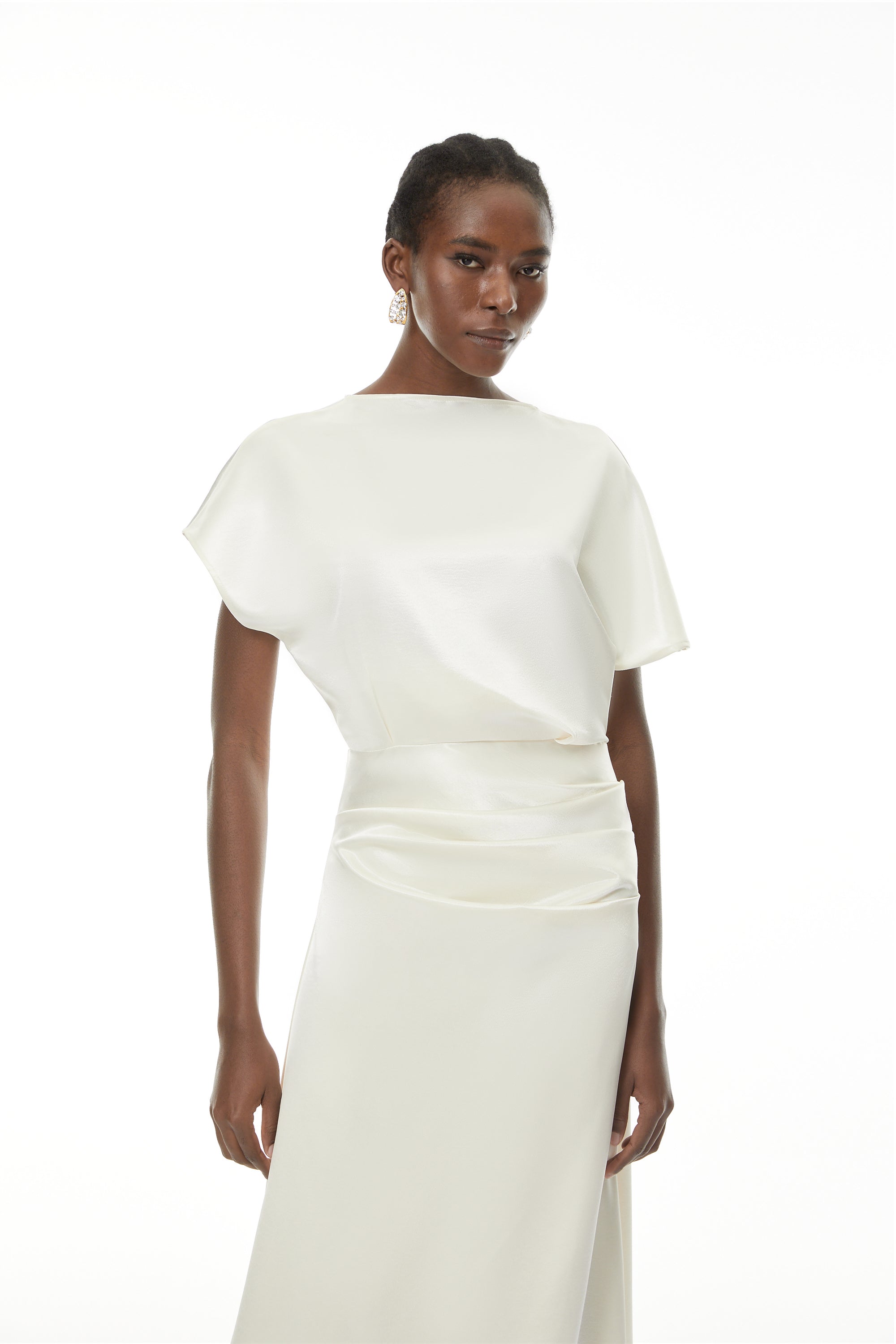 Zuzanna White Asymmetrical Glossy Maxi Dress (Final Sale-US Only)