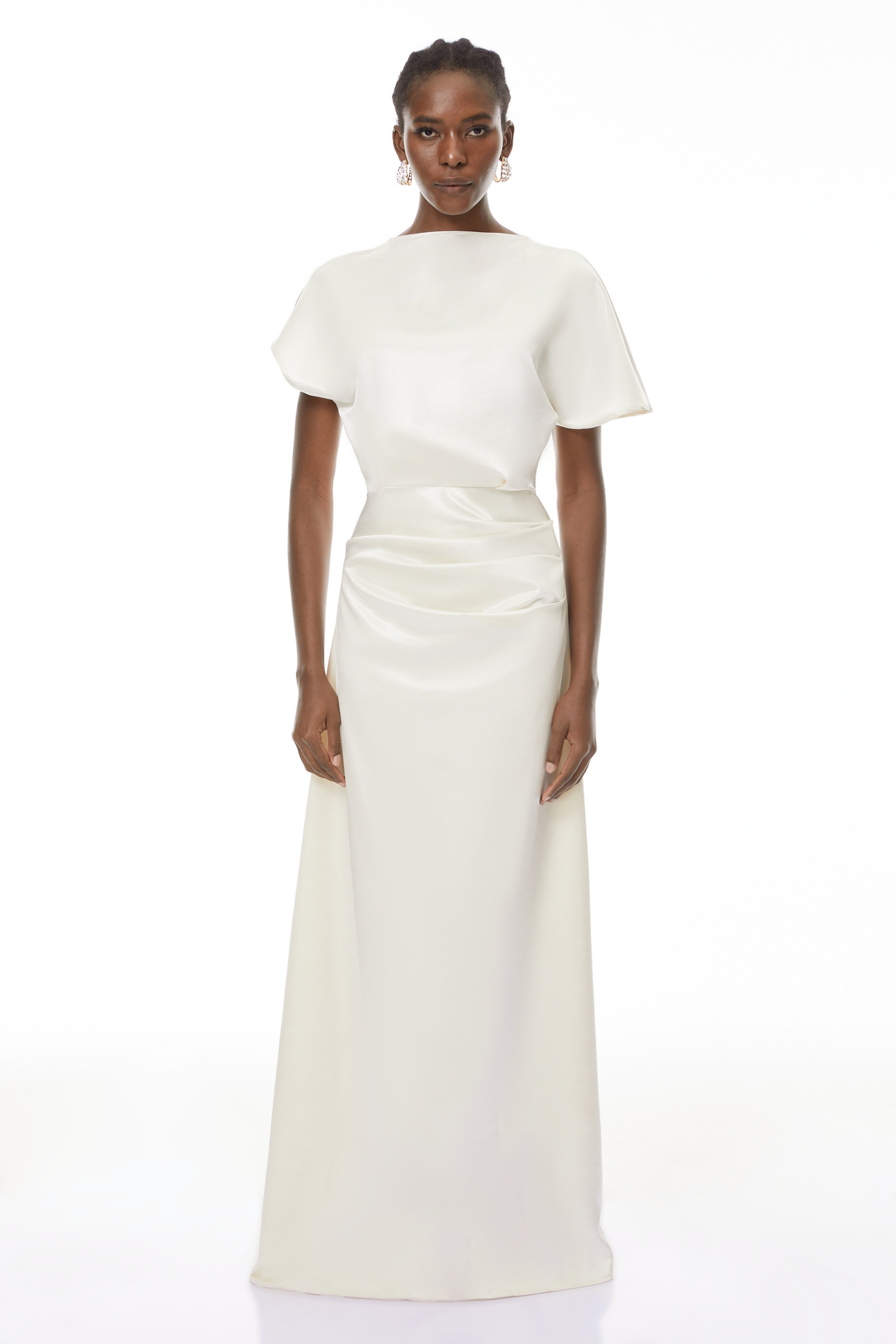 Zuzanna White Asymmetrical Glossy Maxi Dress (Final Sale-US Only)