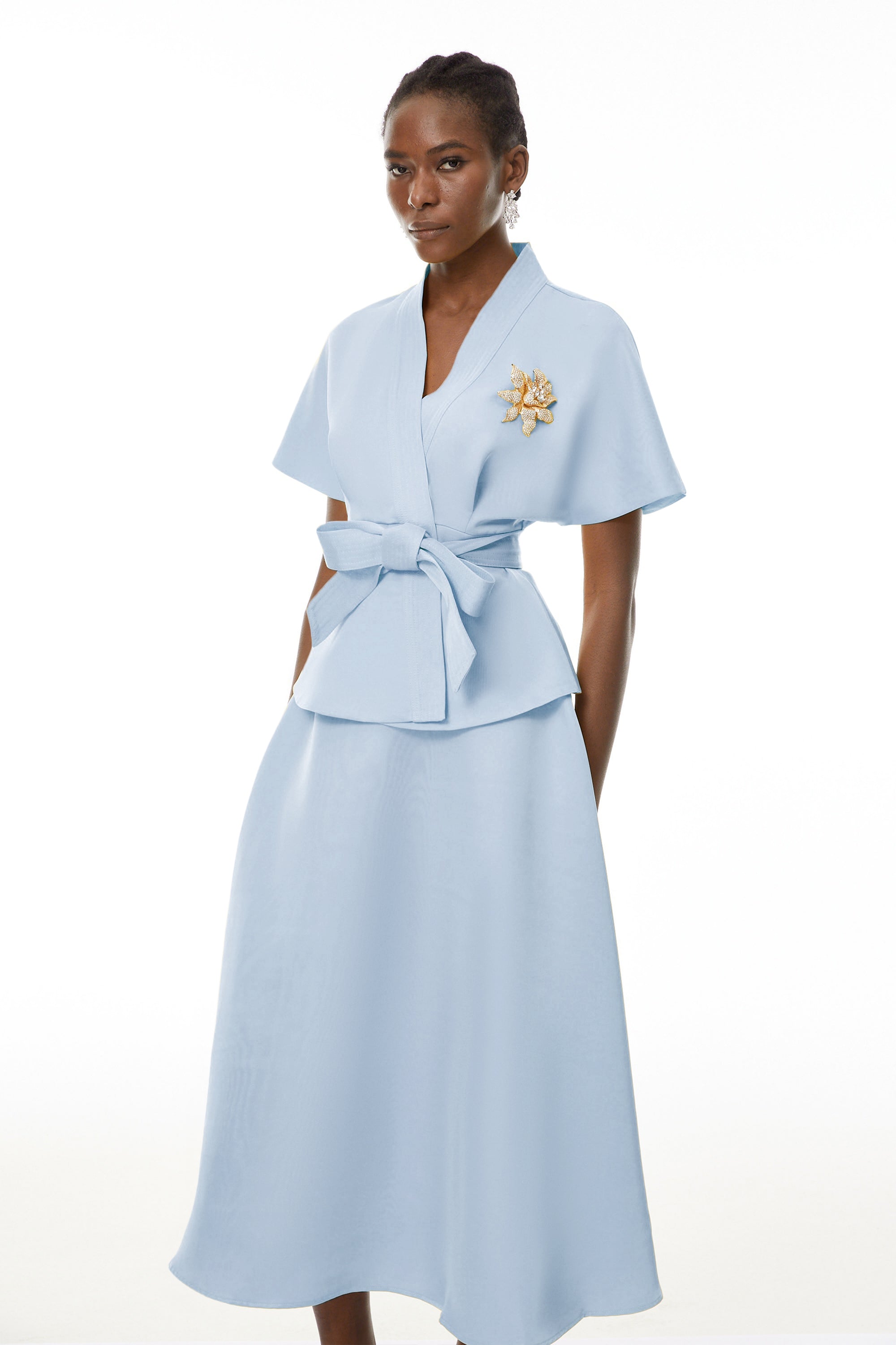 Johanna Blue Self-Tie Blouse & Skirt Set