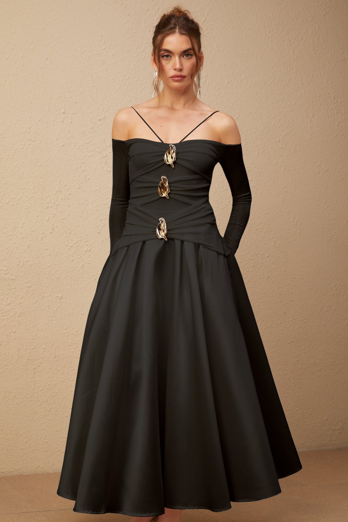 Nadine off-shoulder panelled maxi dress in Black (Final Sale-US Only)