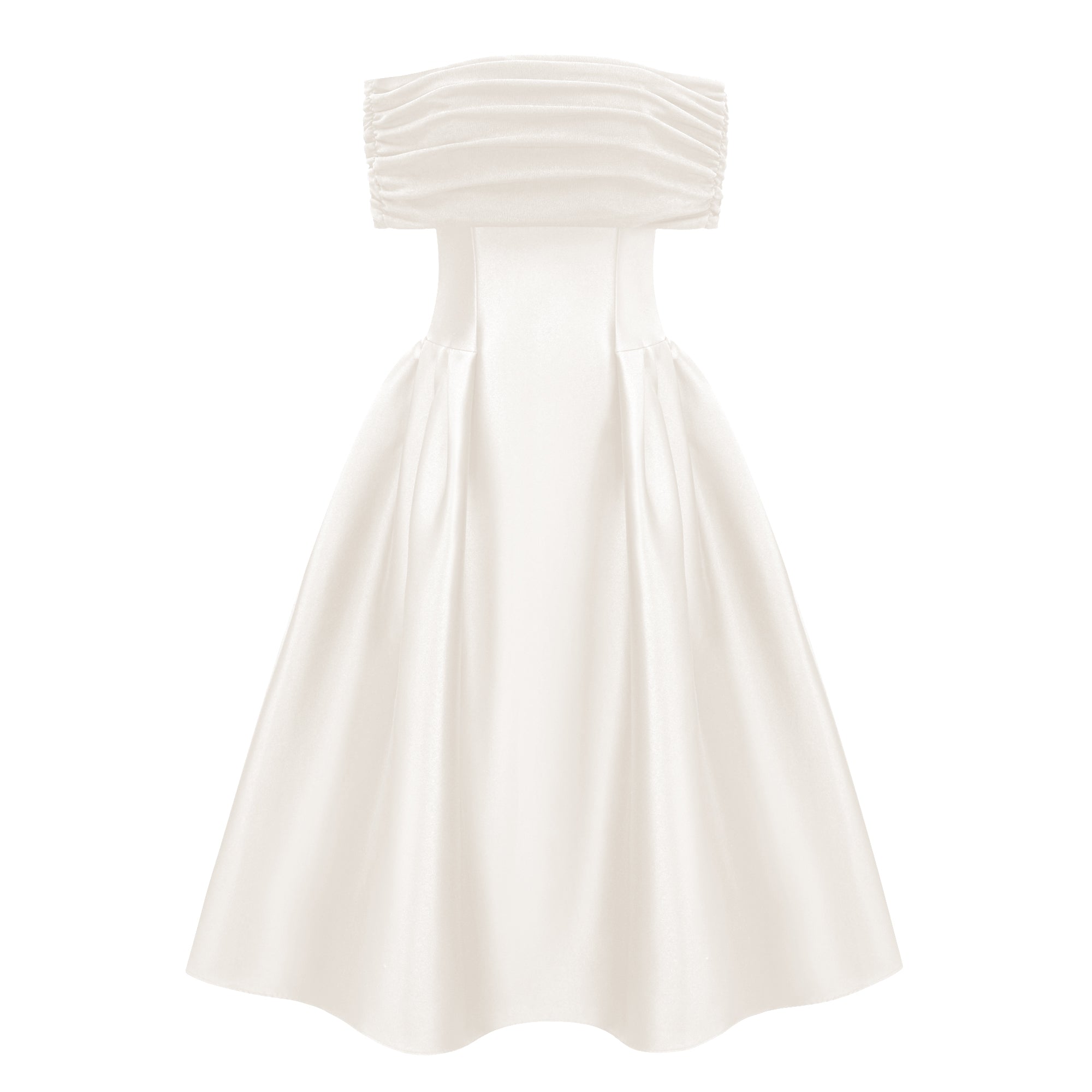 Ainara White Off Shoulder Polished Midi Dress (Final Sale-US Only)
