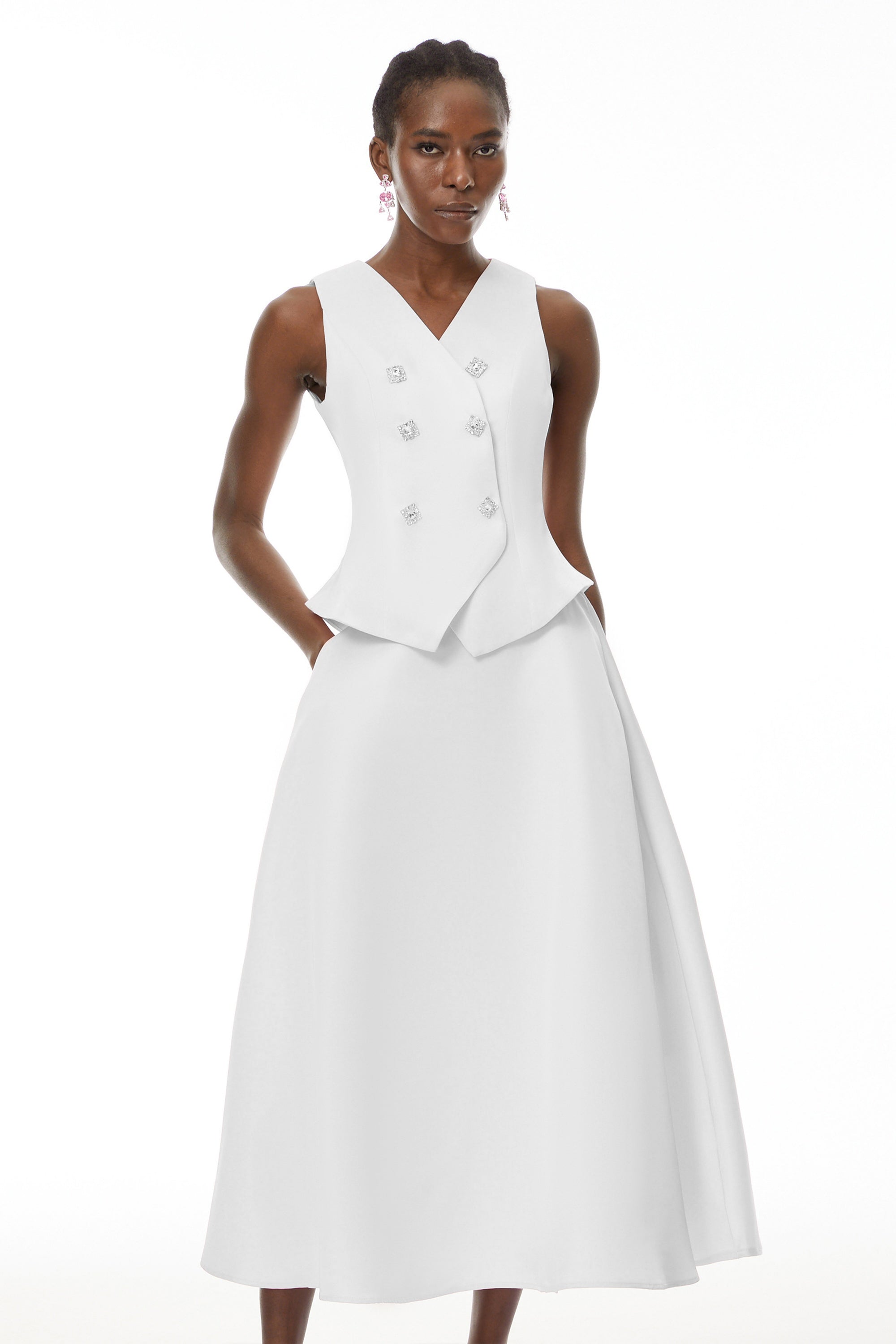 Wilhelmine White Embellished Top & Skirt Set